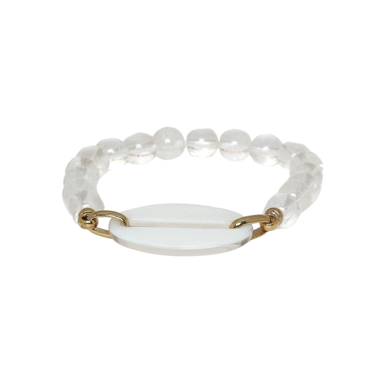 Pulsera elástica ELLIPSE con nácar blanco y cristal de roca