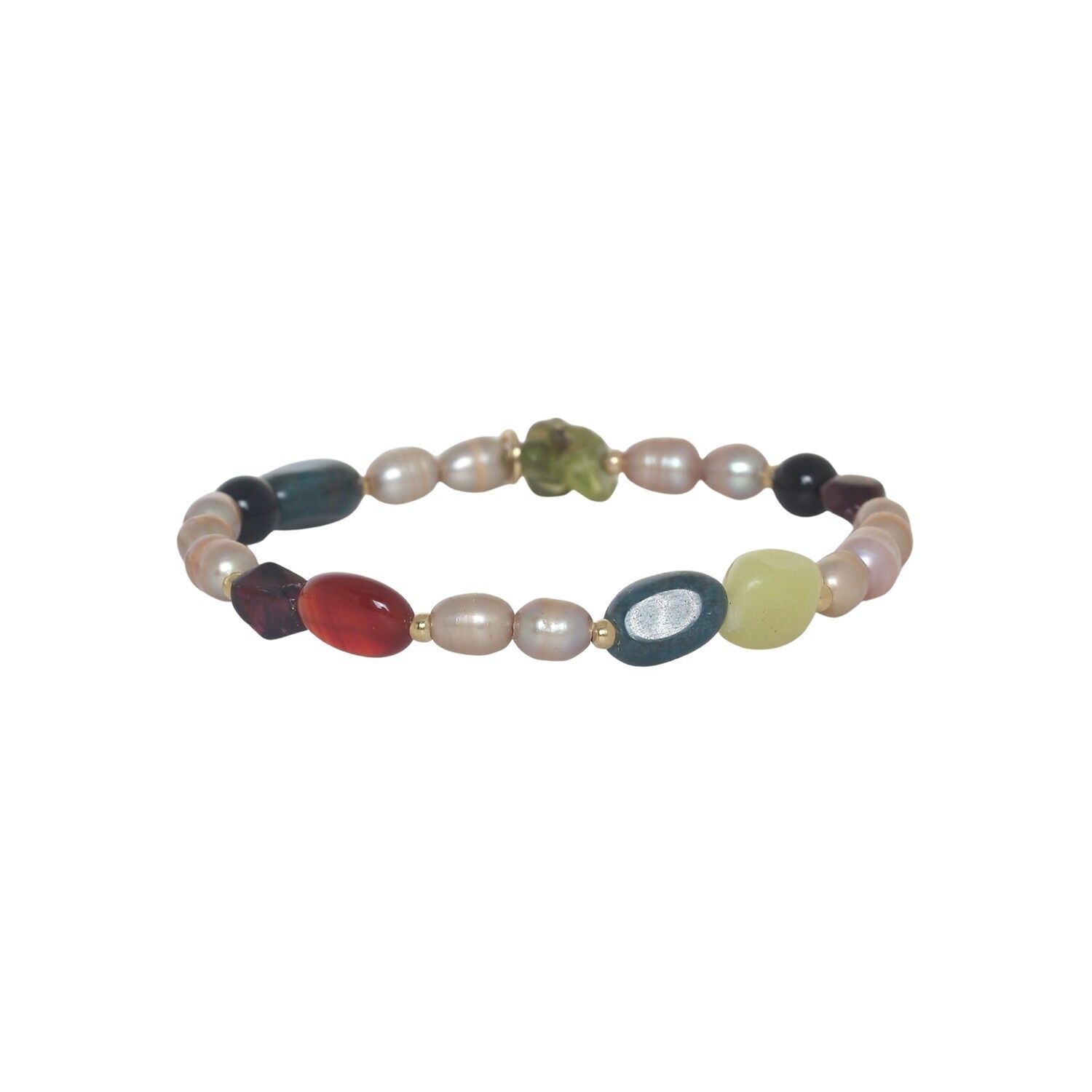 Pulsera elástica PALAWAN con mezcla de piedras y perlas de agua dulce beige