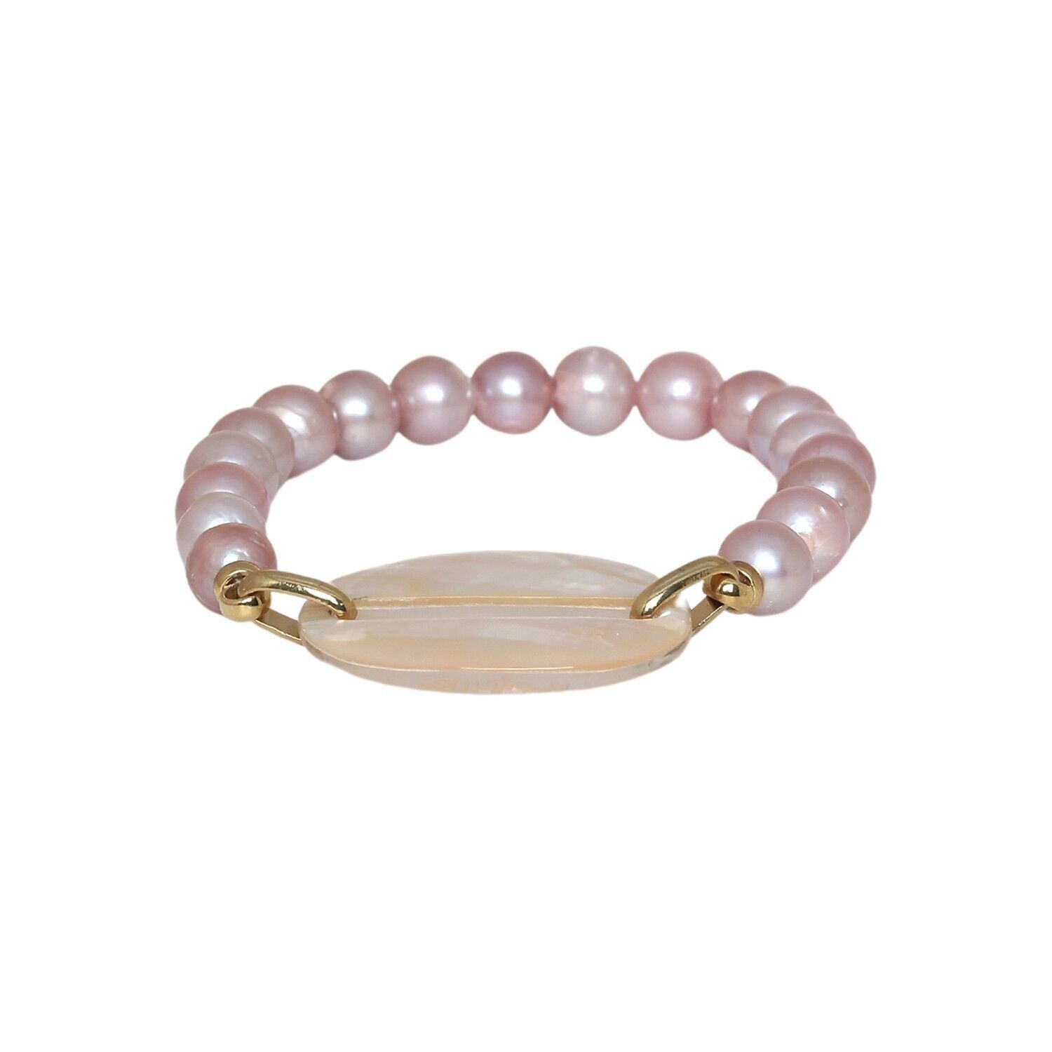 Pulsera elástica ELLIPSE con nácar rosa y perlas de agua dulce