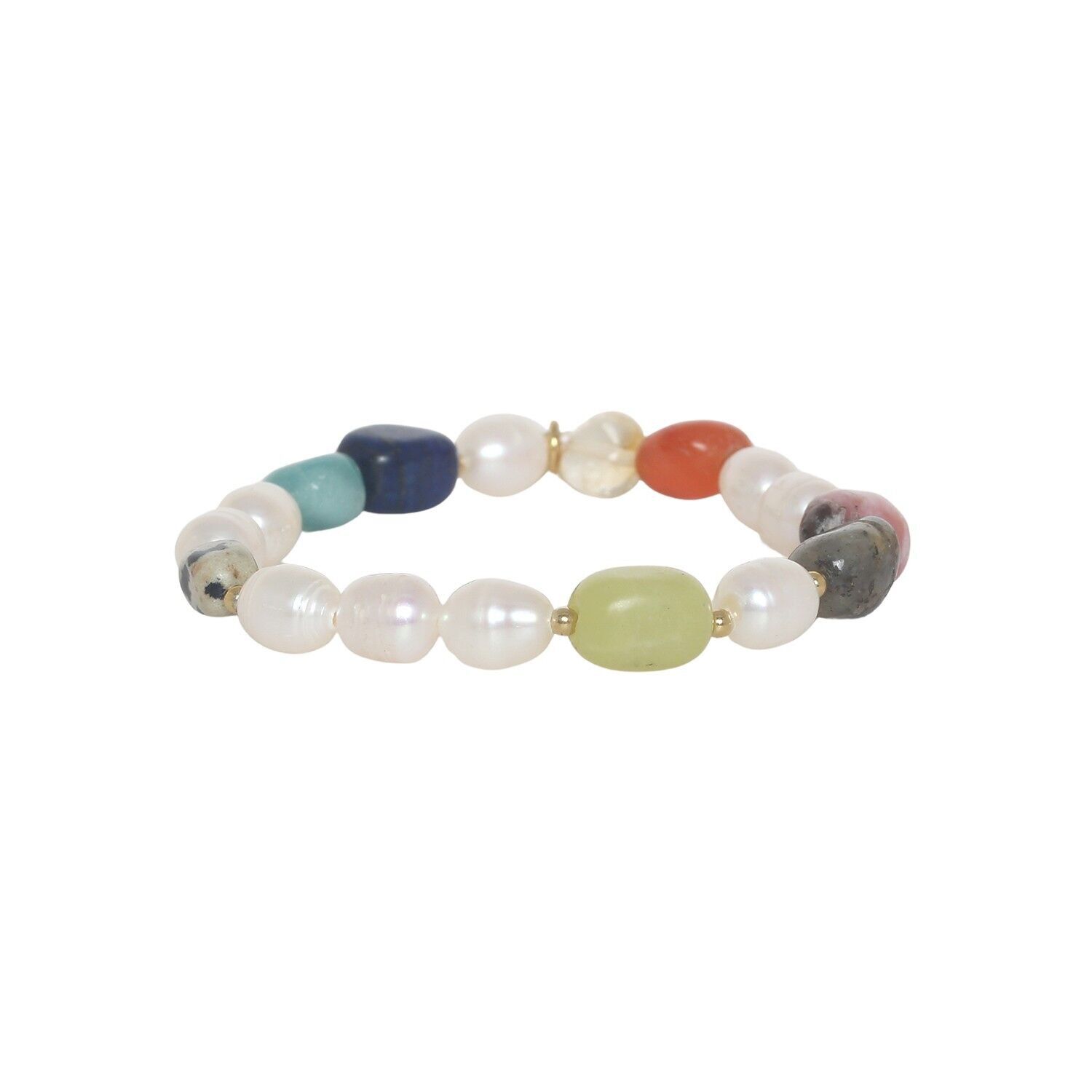 Pulsera elástica PALAWAN con mezcla de piedras y perlas blancas de agua dulce