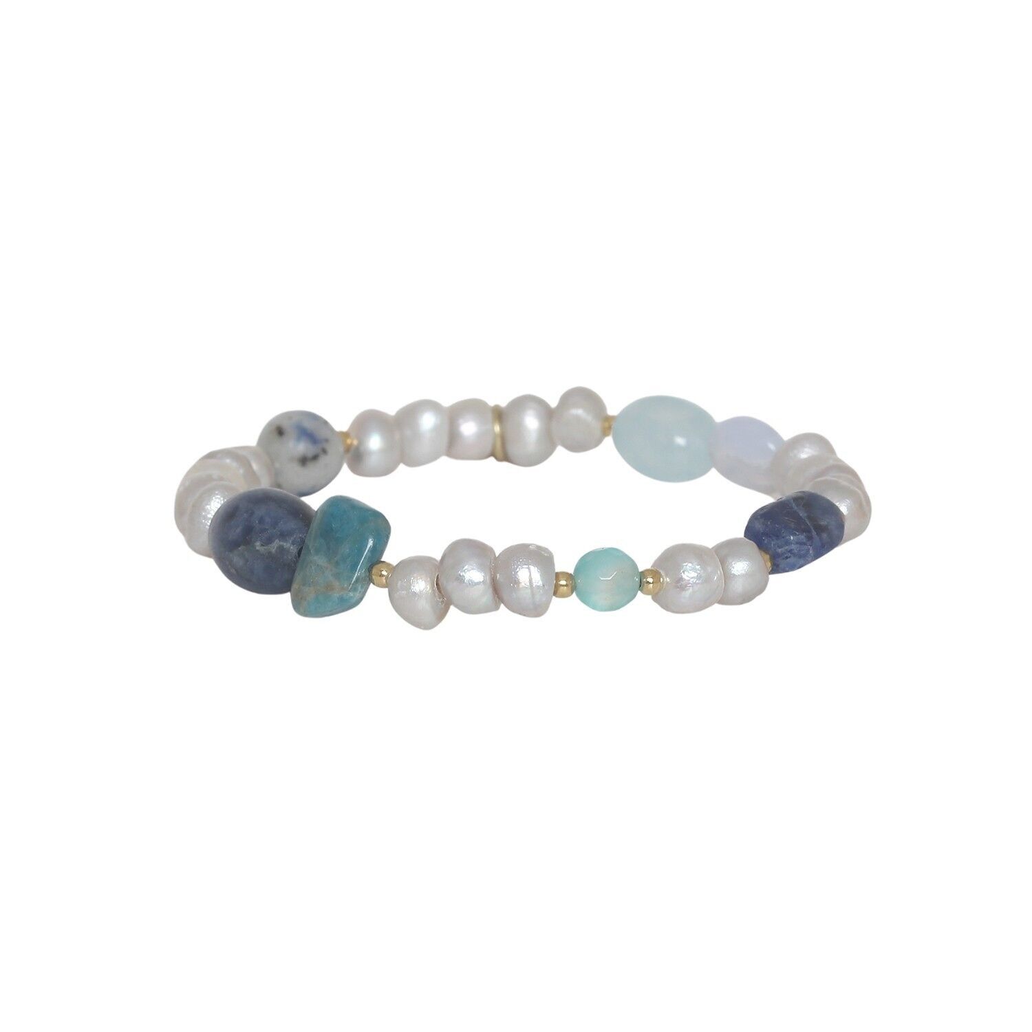 Bracciale elastico PALAWAN con pietre miste e perle d'acqua dolce grigio e blu
