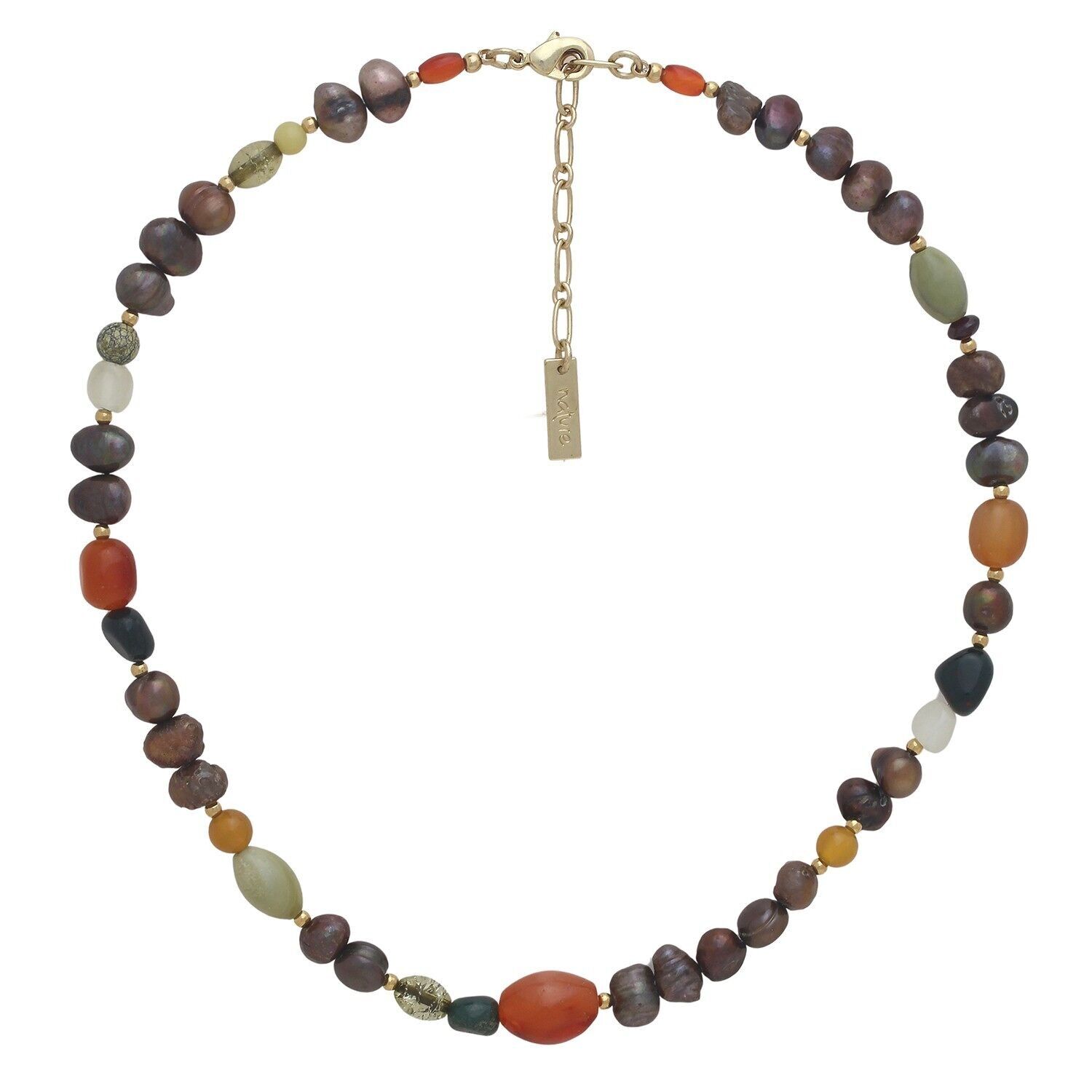 PALAWAN necklace mix of stones and brown freshwater pearls