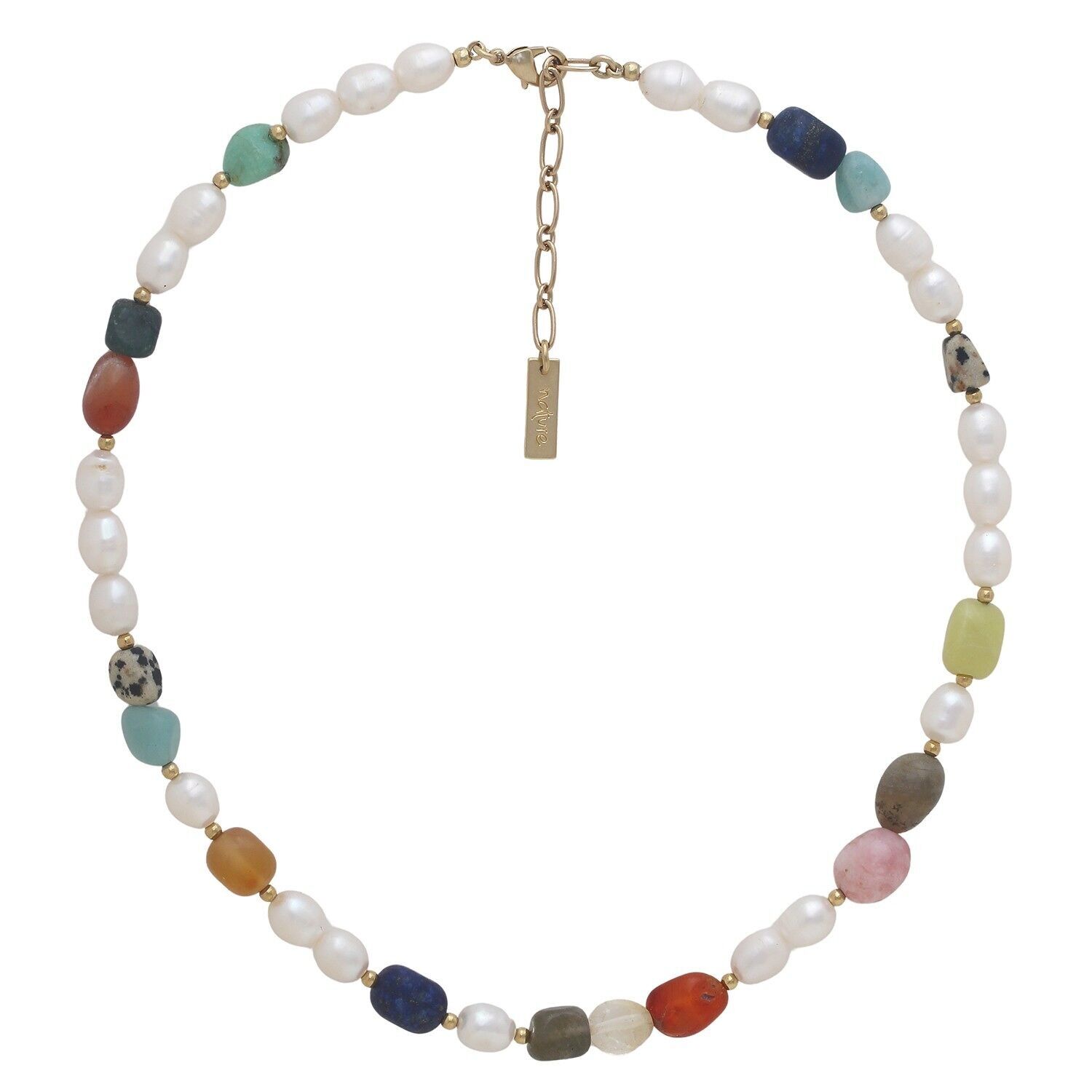 Collana PALAWAN con pietre miste e perle bianche d'acqua dolce