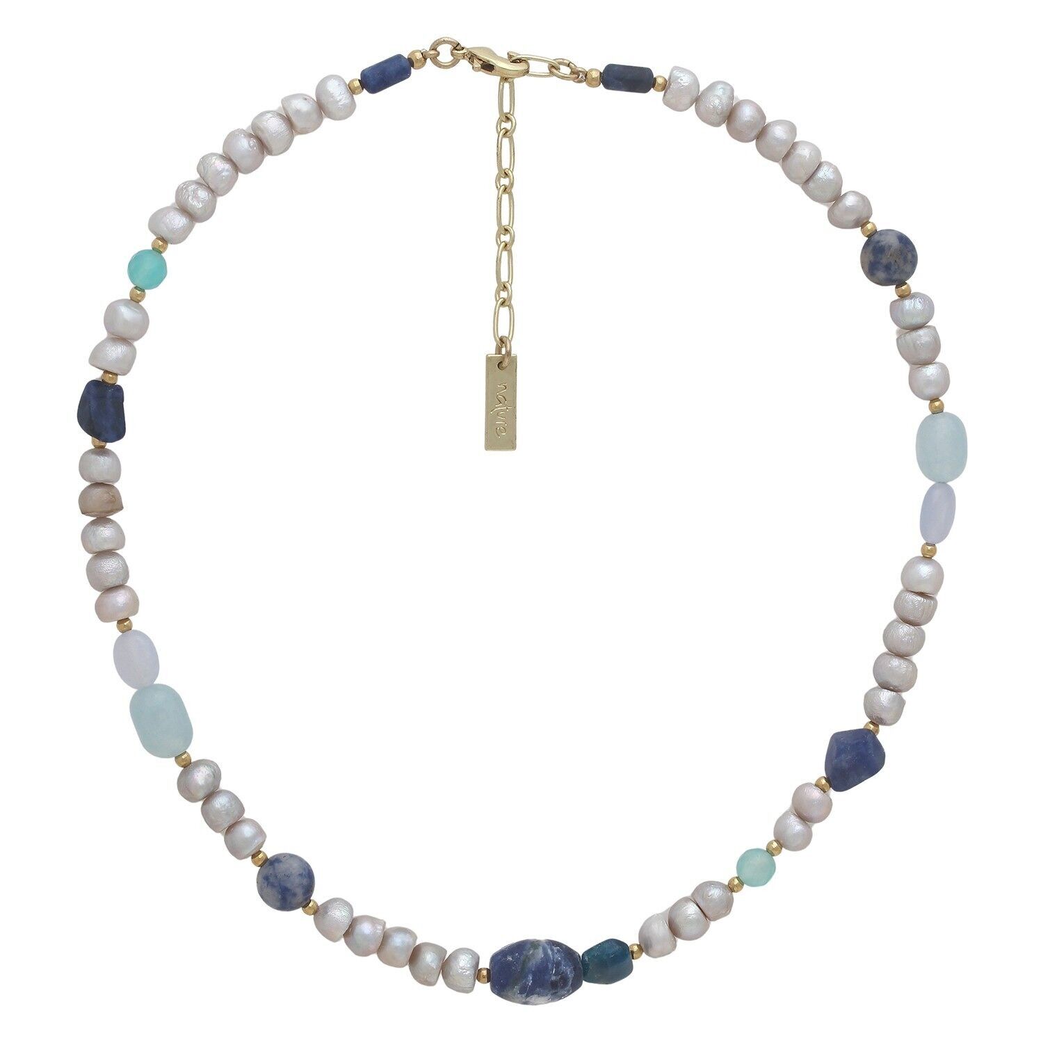 PALAWAN necklace mix stones and freshwater pearls light gray & blue