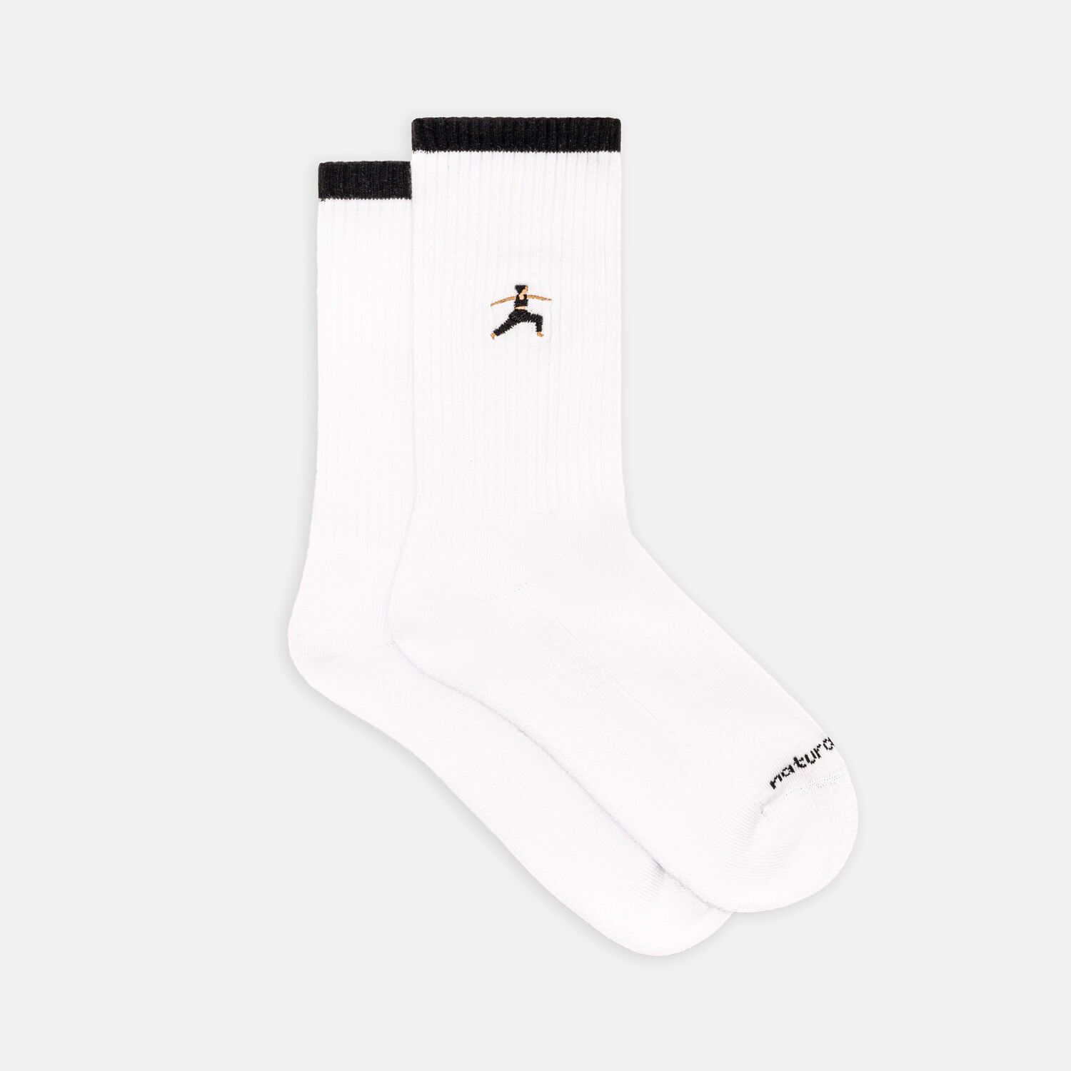 Organic Socks Warrior - White tennis socks with yoga design