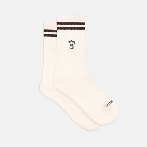 Bio-Socken Moka Express - Naturweiße Tennissocken mit Kaffe-Design