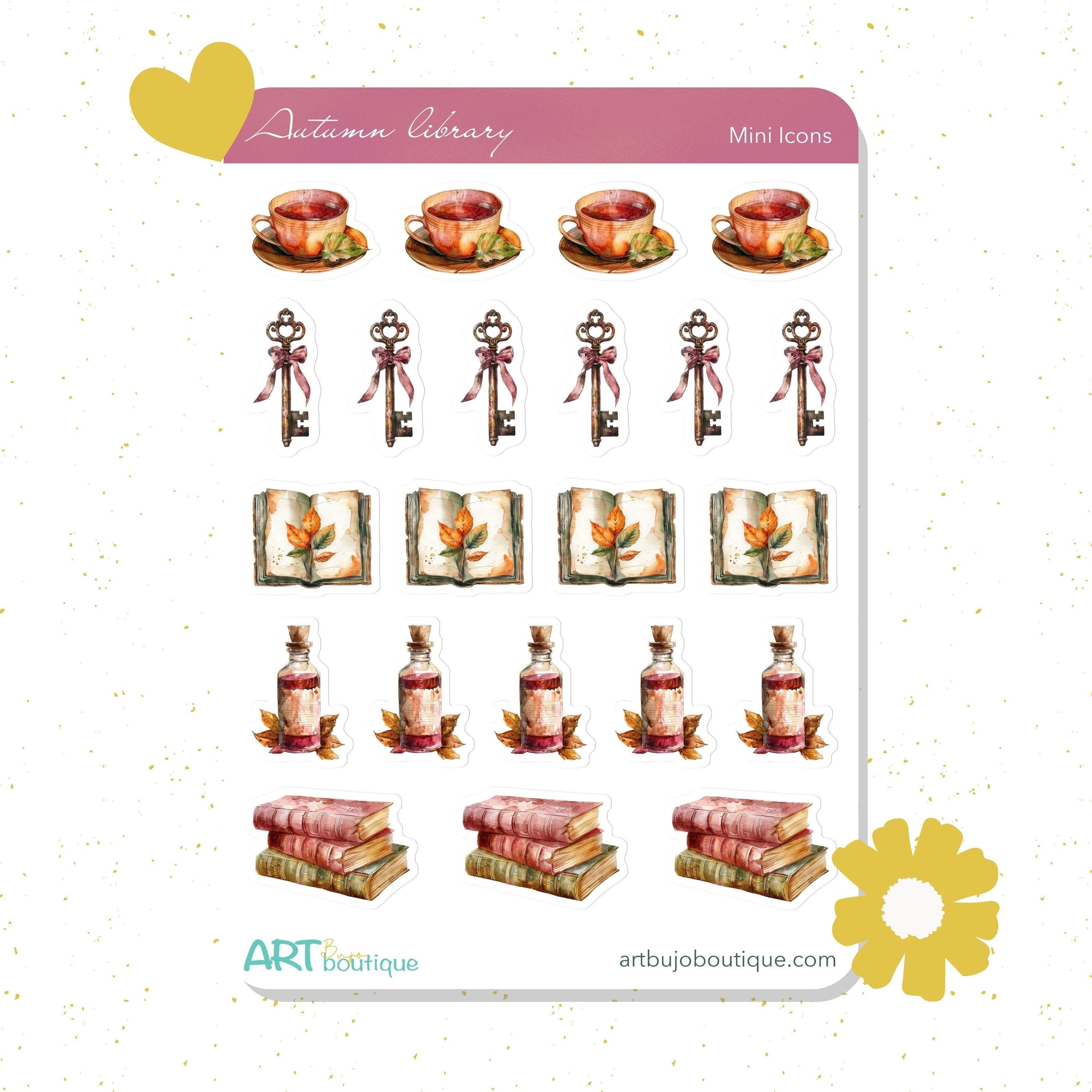 Pegatinas de biblioteca de otoño | Pegatinas funcionales para planificador de otoño