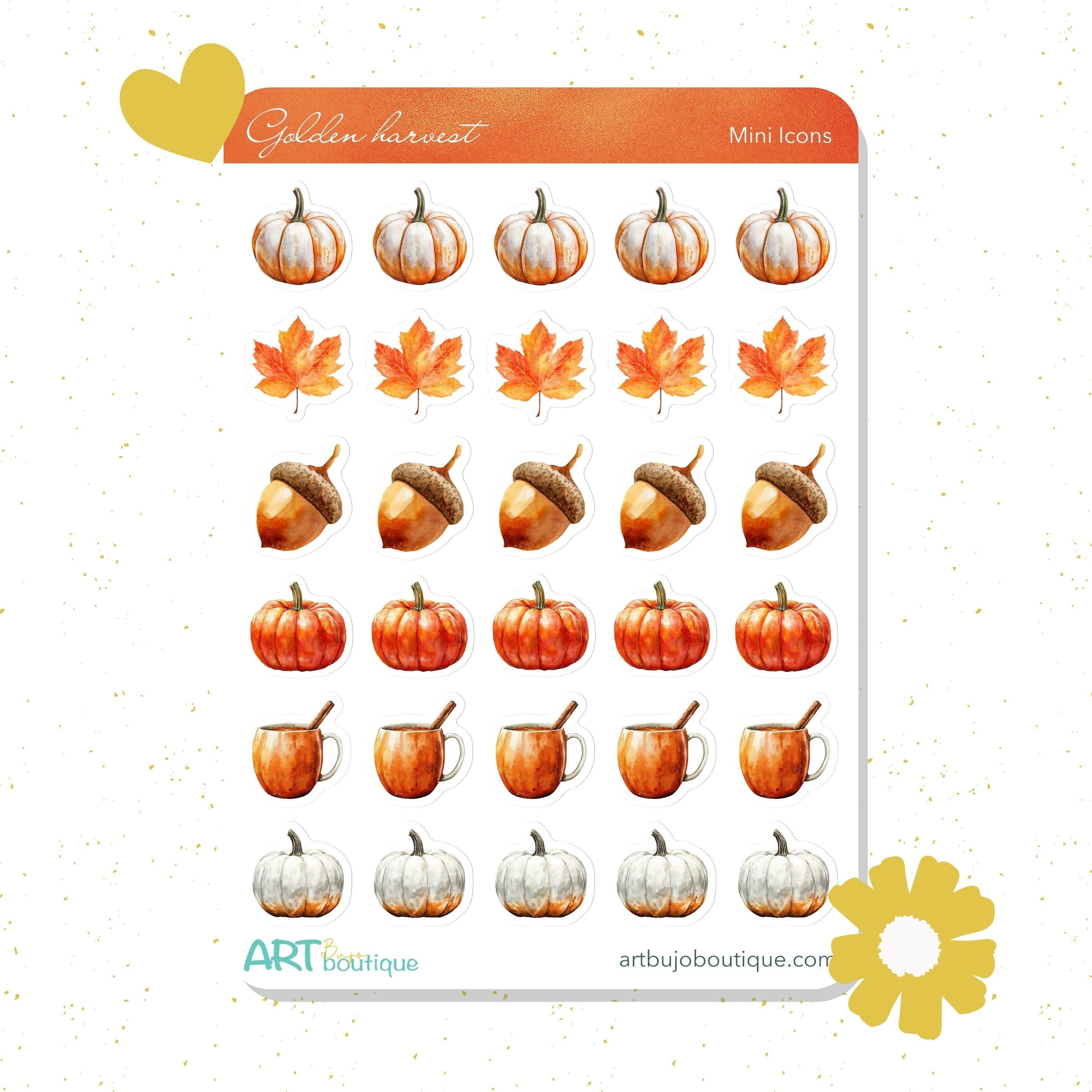 Mini pegatinas de iconos de la Cosecha Dorada | Iconos funcionales para planificadores de otoño