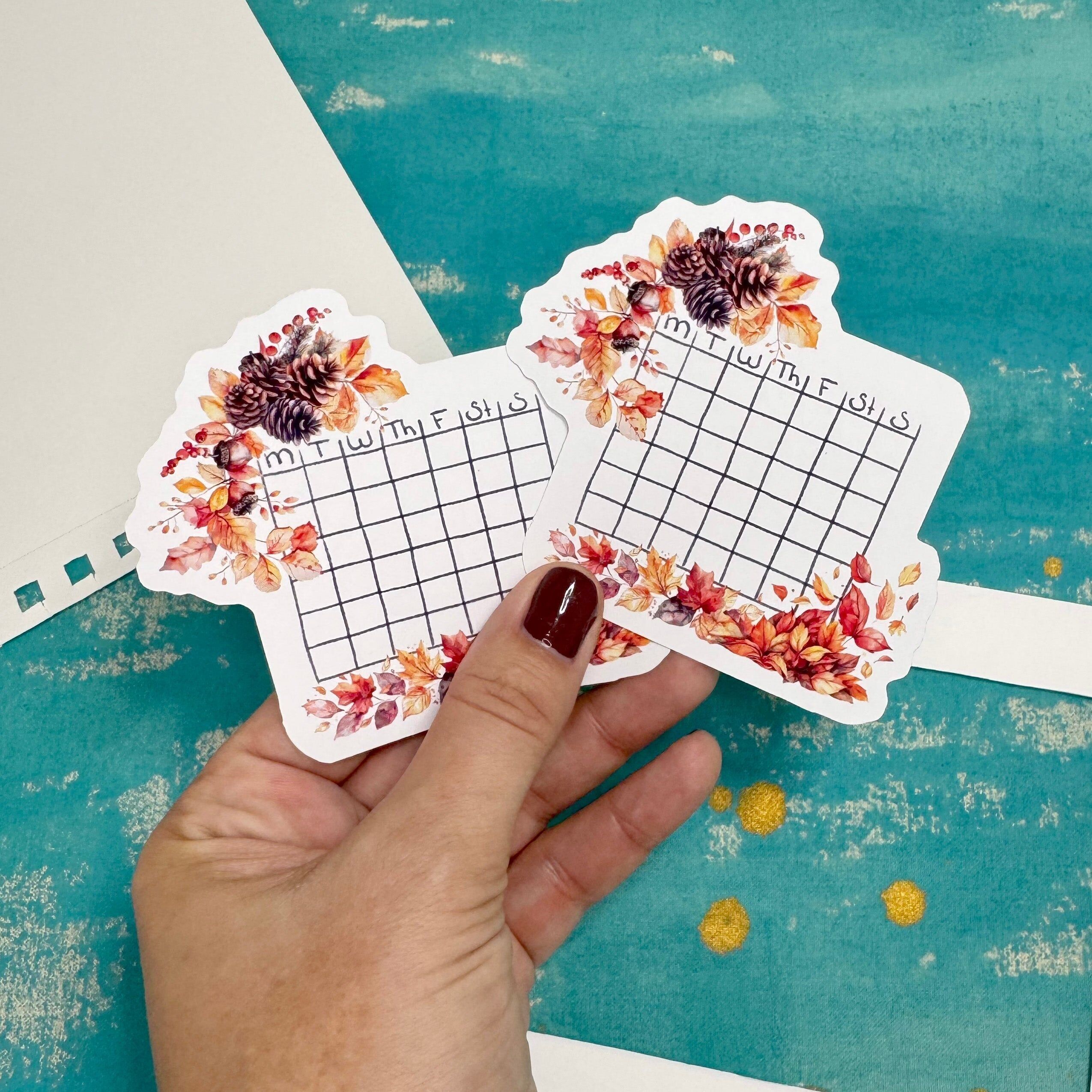 Pegatinas de calendario en blanco de la Cosecha Dorada | Set de planificador de calabazas otoñales