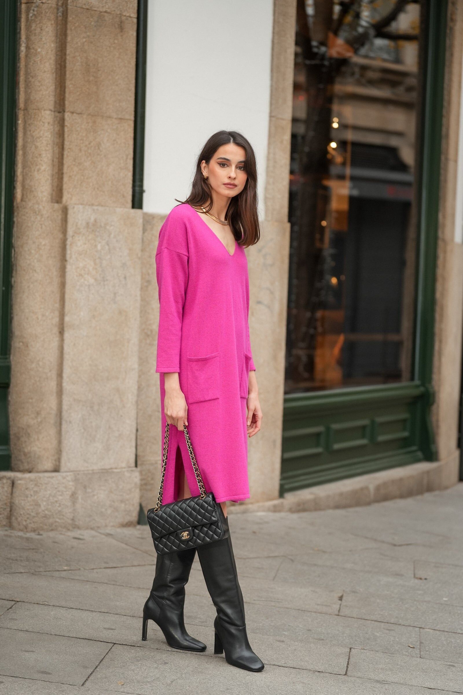 Vestido Malha com Bolsos