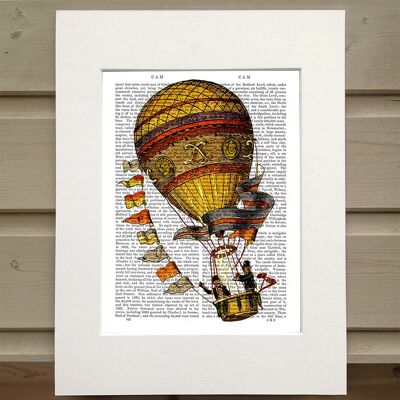 Hot air balloon vintage gold with flags Book Art Print