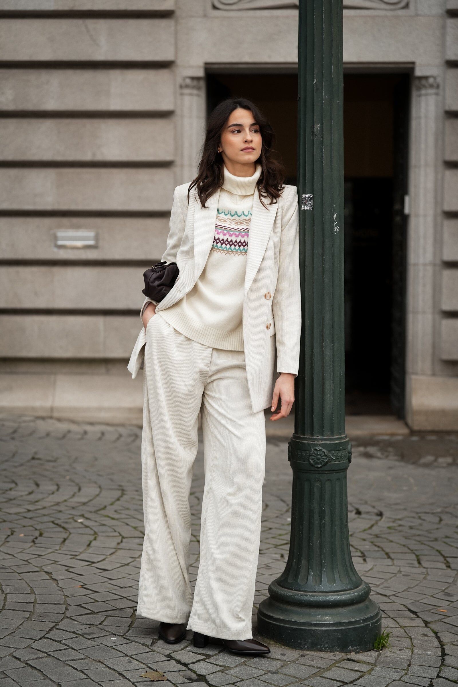 Calças em Bombazine Bege