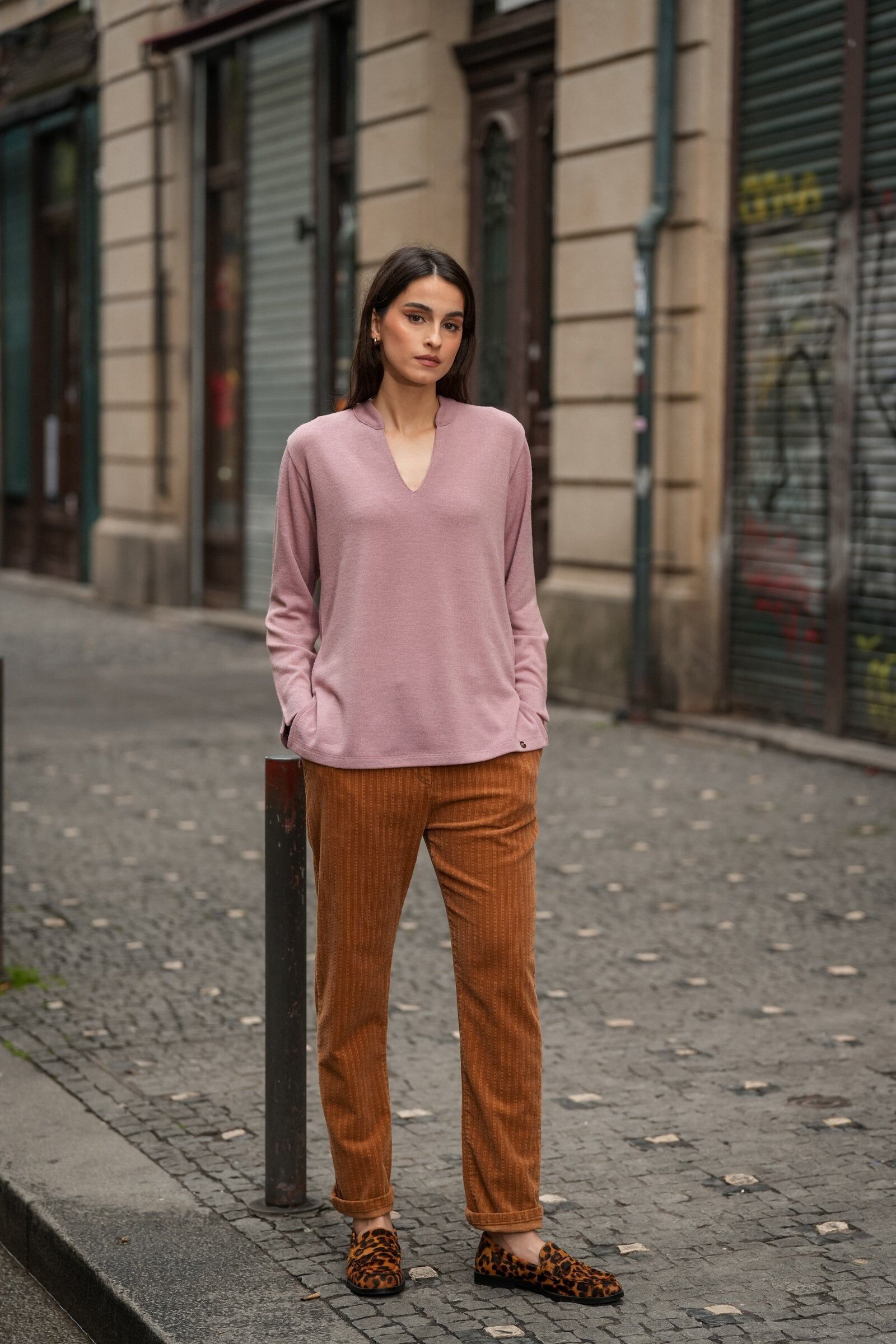 Calças em Bombazine Camel