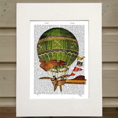 Hot air balloon vintage green Book Art Print