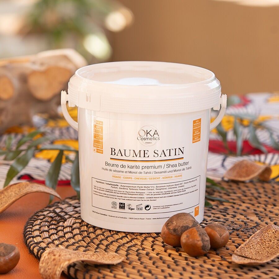 Baume Satin – organic & fair trade shea & monoi – professional size 1 kg – moisturizing body & hair care