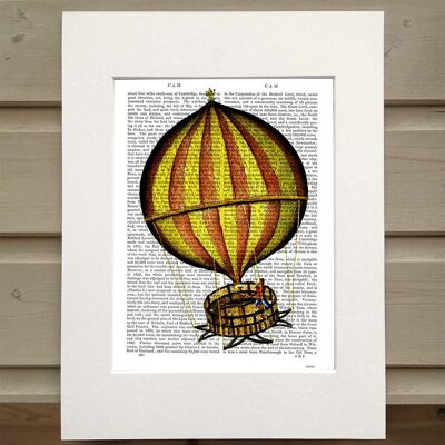 Hot air balloon vintage yellow & red Book Art Print Wall Art