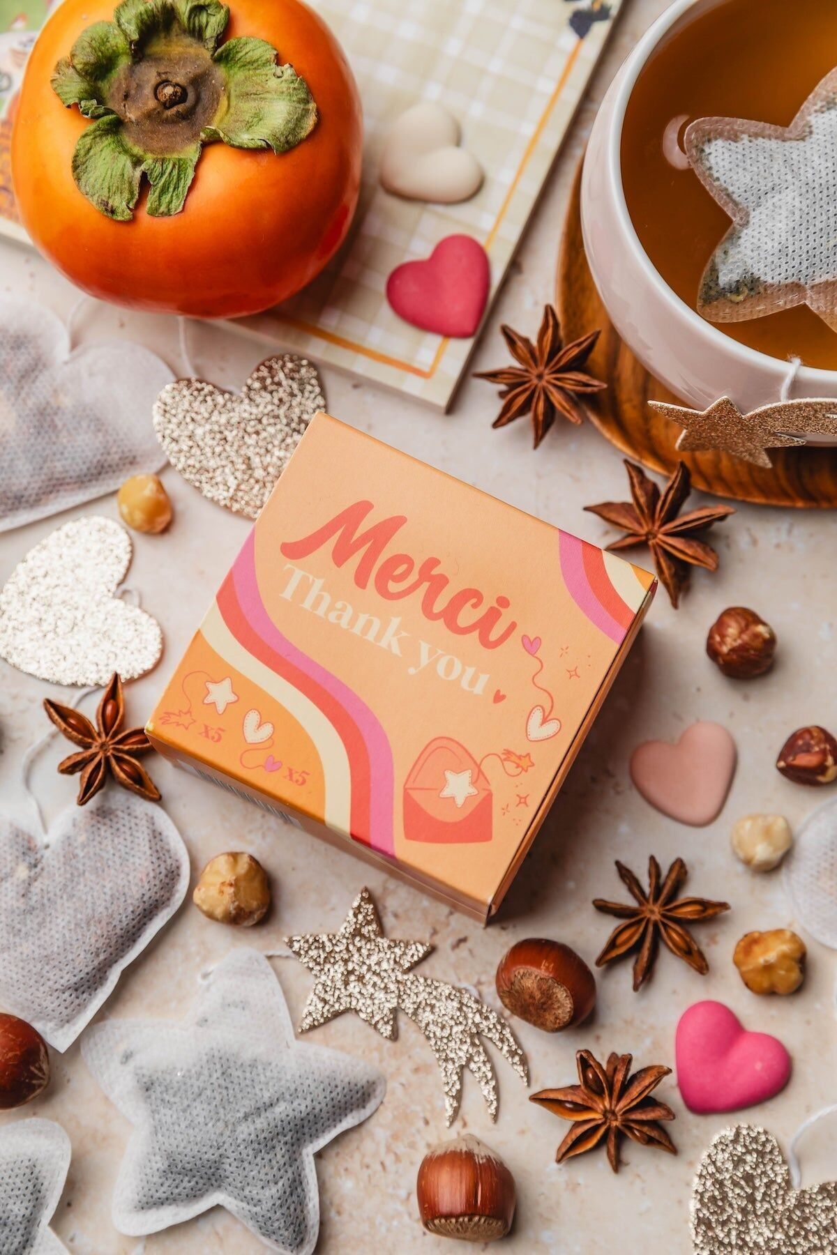 Mini THANK YOU Box – 10 bustine di tè originali a forma di cuore e stella