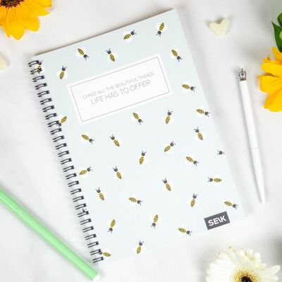 Bullet Journal / Cuaderno de puntos con encuadernación en espiral - Abejas