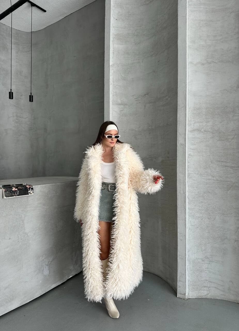 Long Faux Fur Coat - Free Size - WHITE
