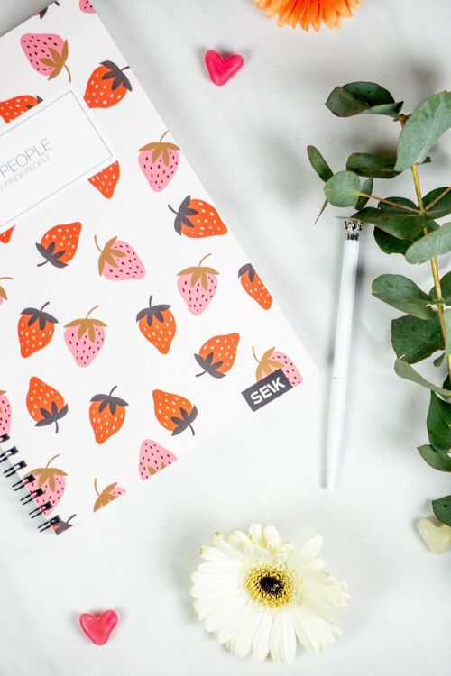 Bullet Journal / Dotted Notebook with spiral binding - Strawberries