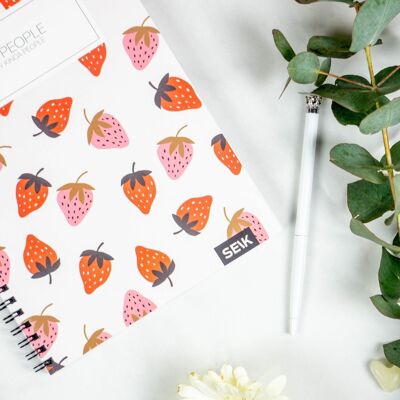 Bullet Journal / Gepunktetes Notizbuch mit Spiralbindung - Erdbeeren
