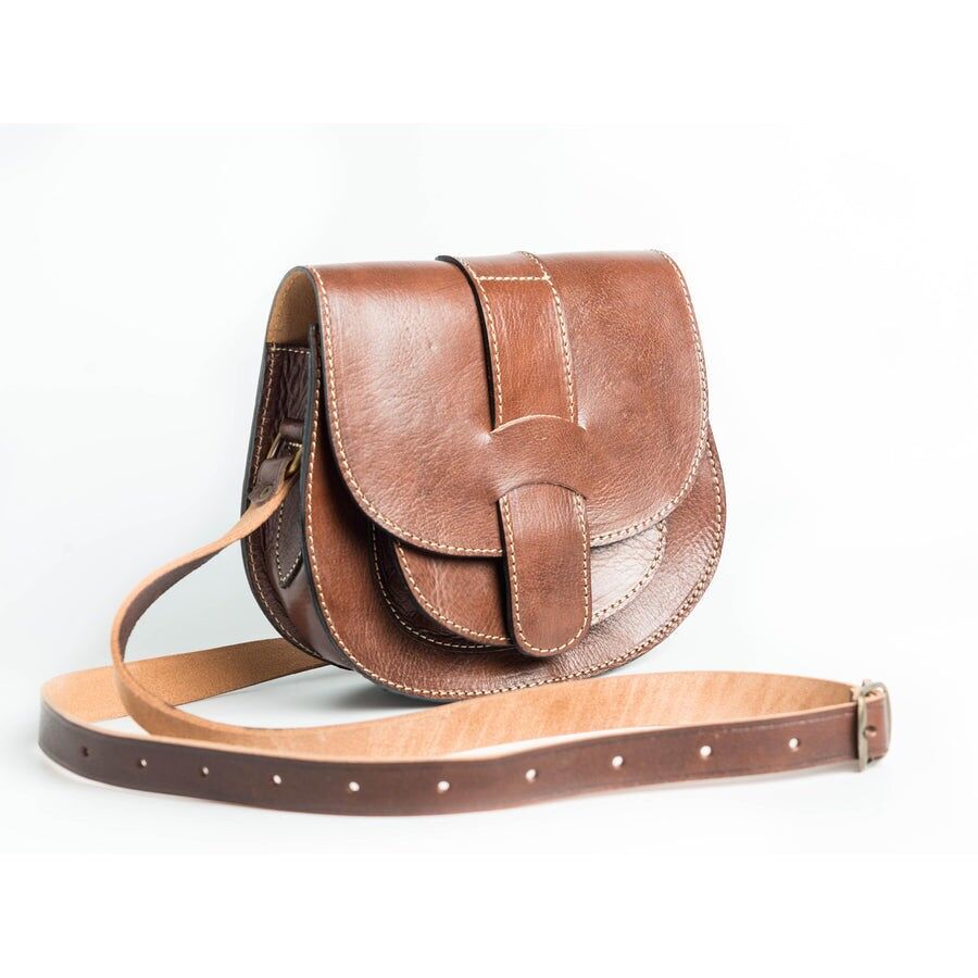 Borsa a tracolla in pelle marocchina fatta a mano | Borsa a tracolla geometrica in pelle di vacchetta con tracolla regolabile e chiusura magnetica