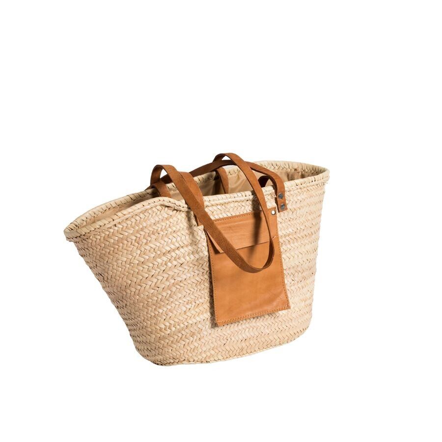 Borsa da spiaggia in paglia marocchina fatta a mano – Borsa in palma intrecciata con cinturini in pelle, cestino estivo leggero