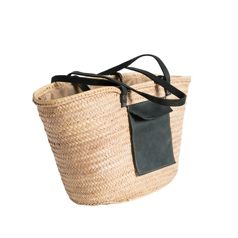 Borsa da spiaggia in paglia marocchina fatta a mano – Borsa a cestino intrecciato in palma con doppi cinturini | Borsa estiva ecologica