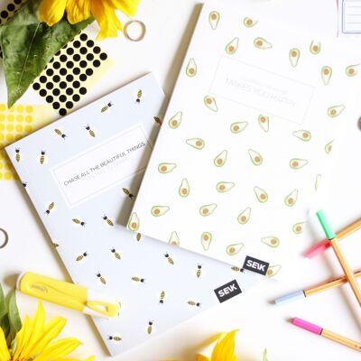 Bullet Journal / Dotted Notebook Bees & Avocados (2pcs)