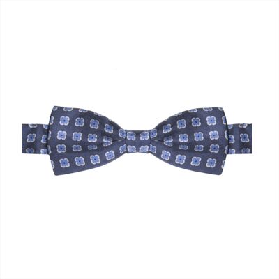 ÉOLE BOW TIE SILK WITH GEOMETRIC PATTERN - INDIGO BLUE, SKY BLUE AND WHITE