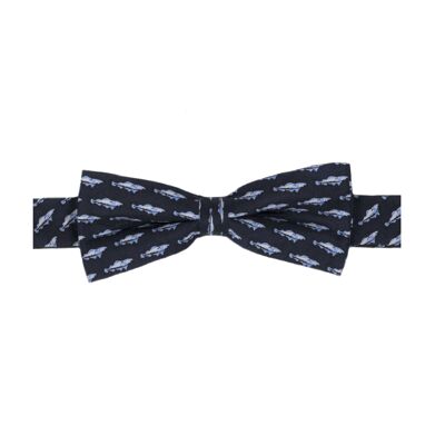 PONTOS II FISH-PATTERNED SILK BOW TIE - DEEP BLUE, SKY BLUE AND WHITE