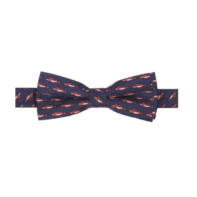 PONTOS BOW TIE SILK WITH FISH PATTERN - NAVY BLUE, RED AND WHITE