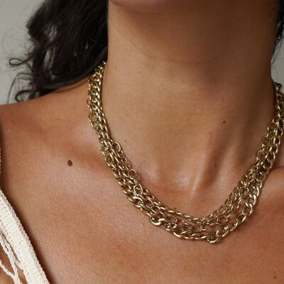 Collier acier trois rangs maille gourmette