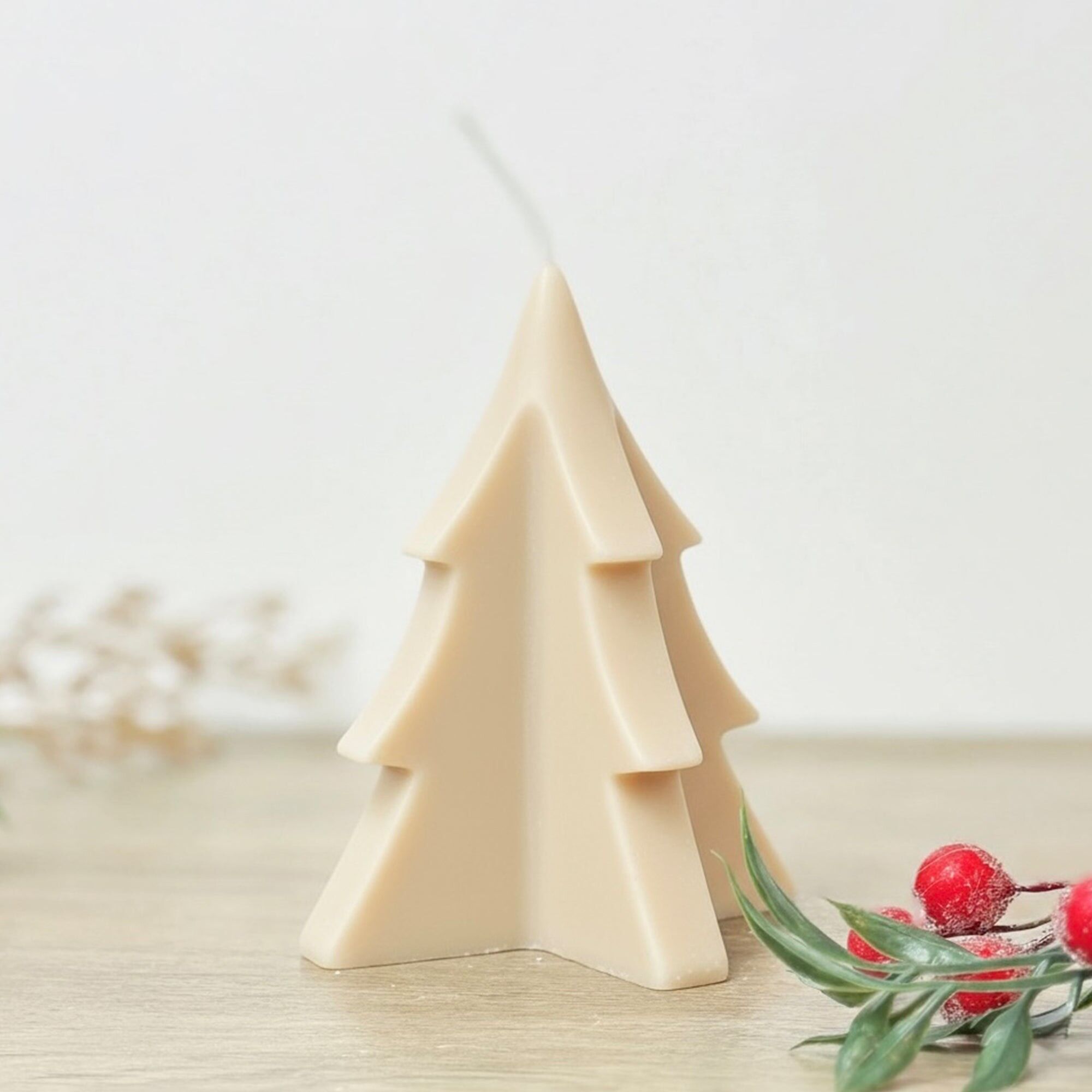 Candela per albero di Natale beige - Decorazione natalizia neutra
