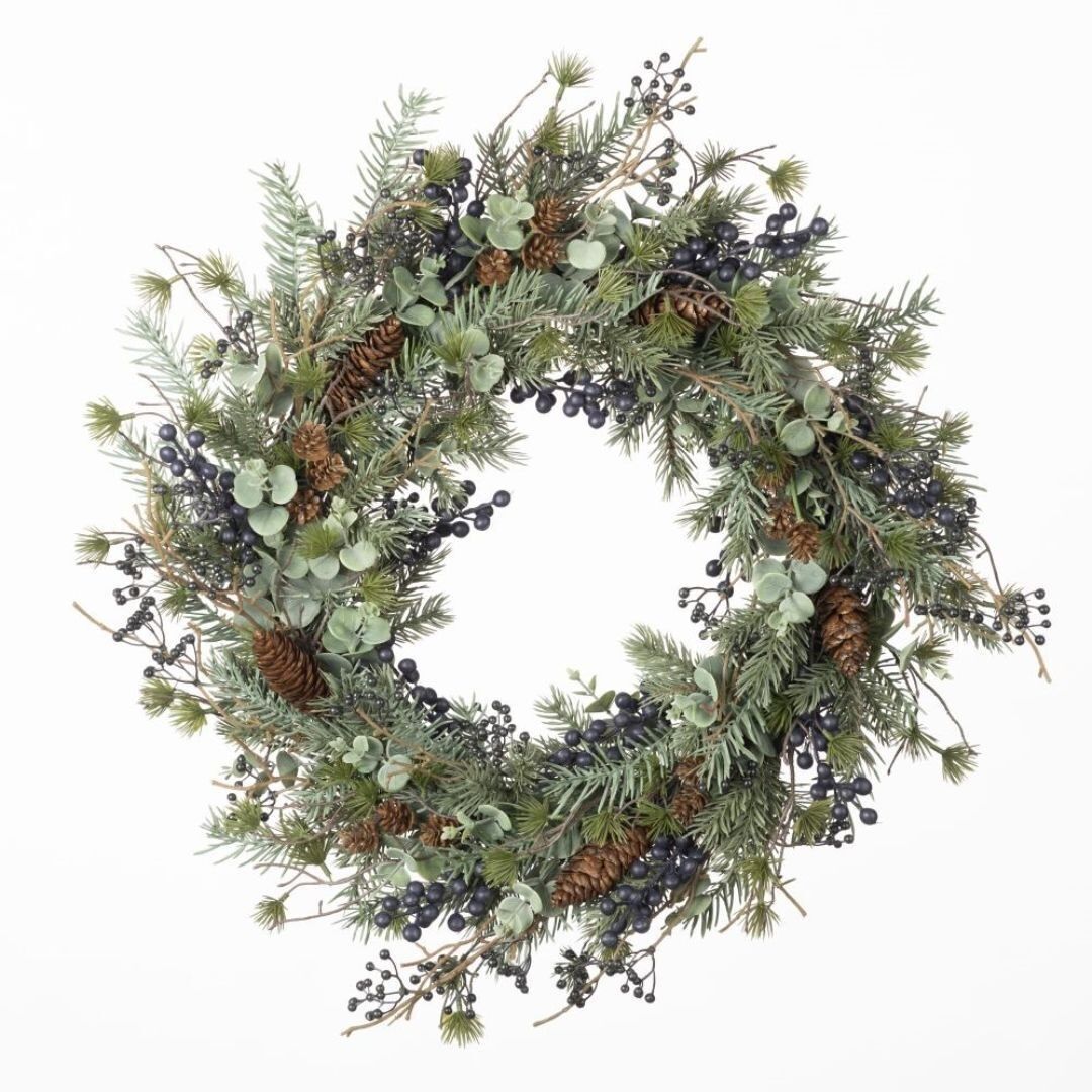 Artificial Berry & Eucalyptus Wreath, 60 cm, Dark Blue & Green
