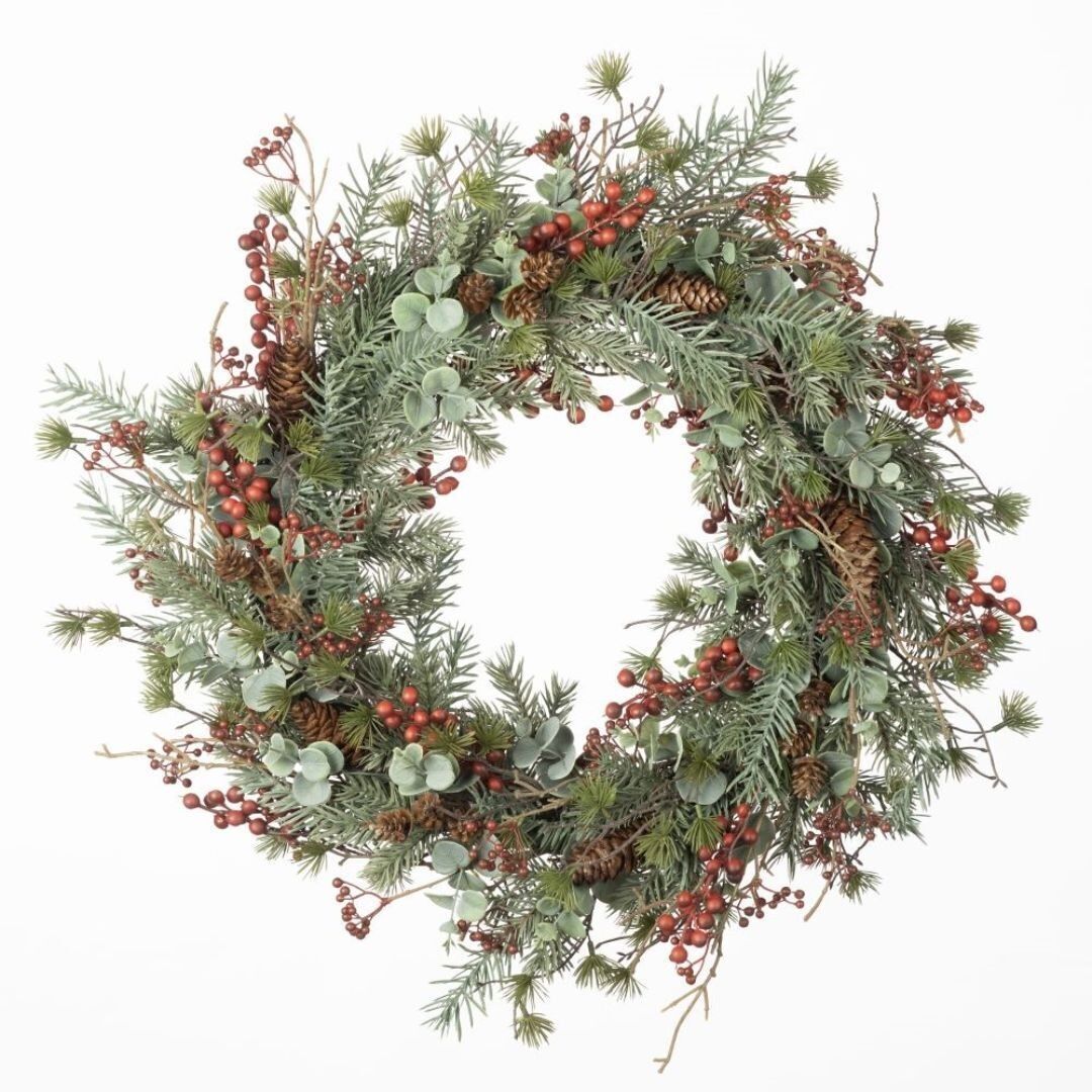 Artificial Berry & Eucalyptus Wreath, 60 cm, Red & Green