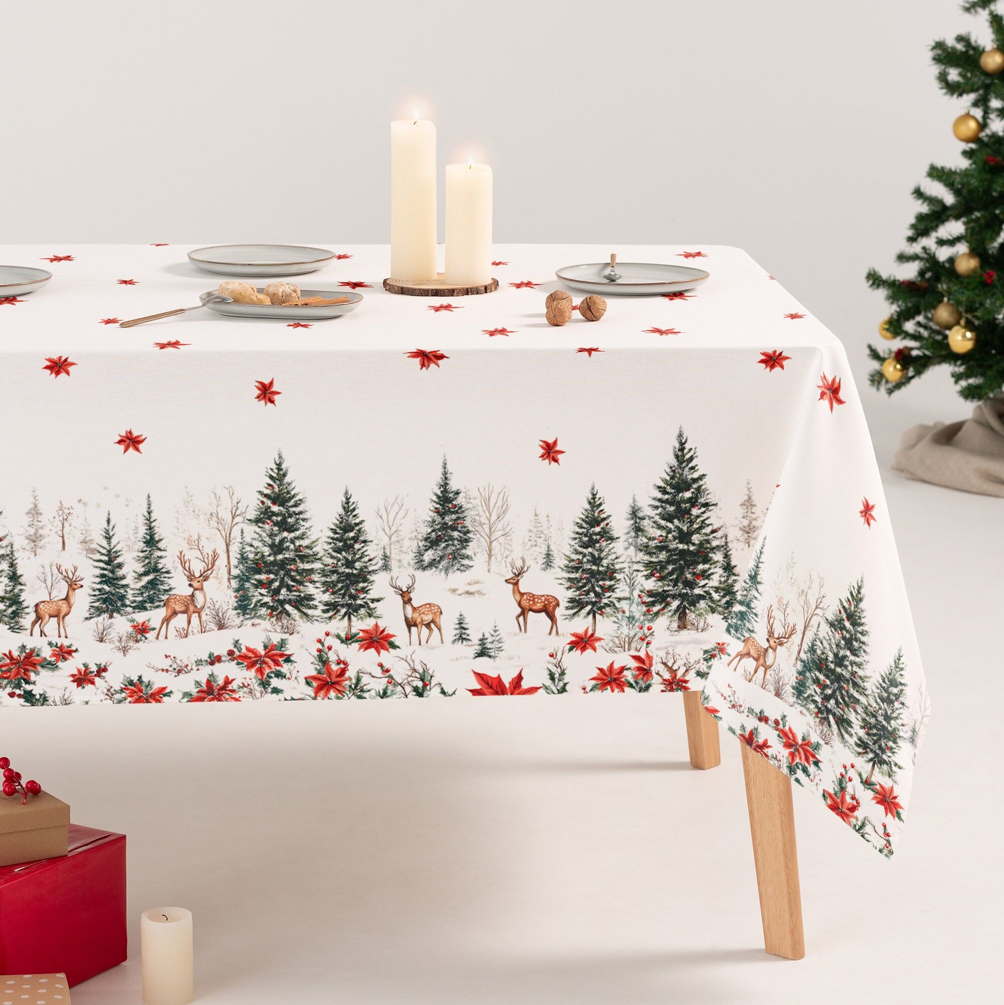 Roven soft cotton printed stain-resistant Christmas tablecloth
