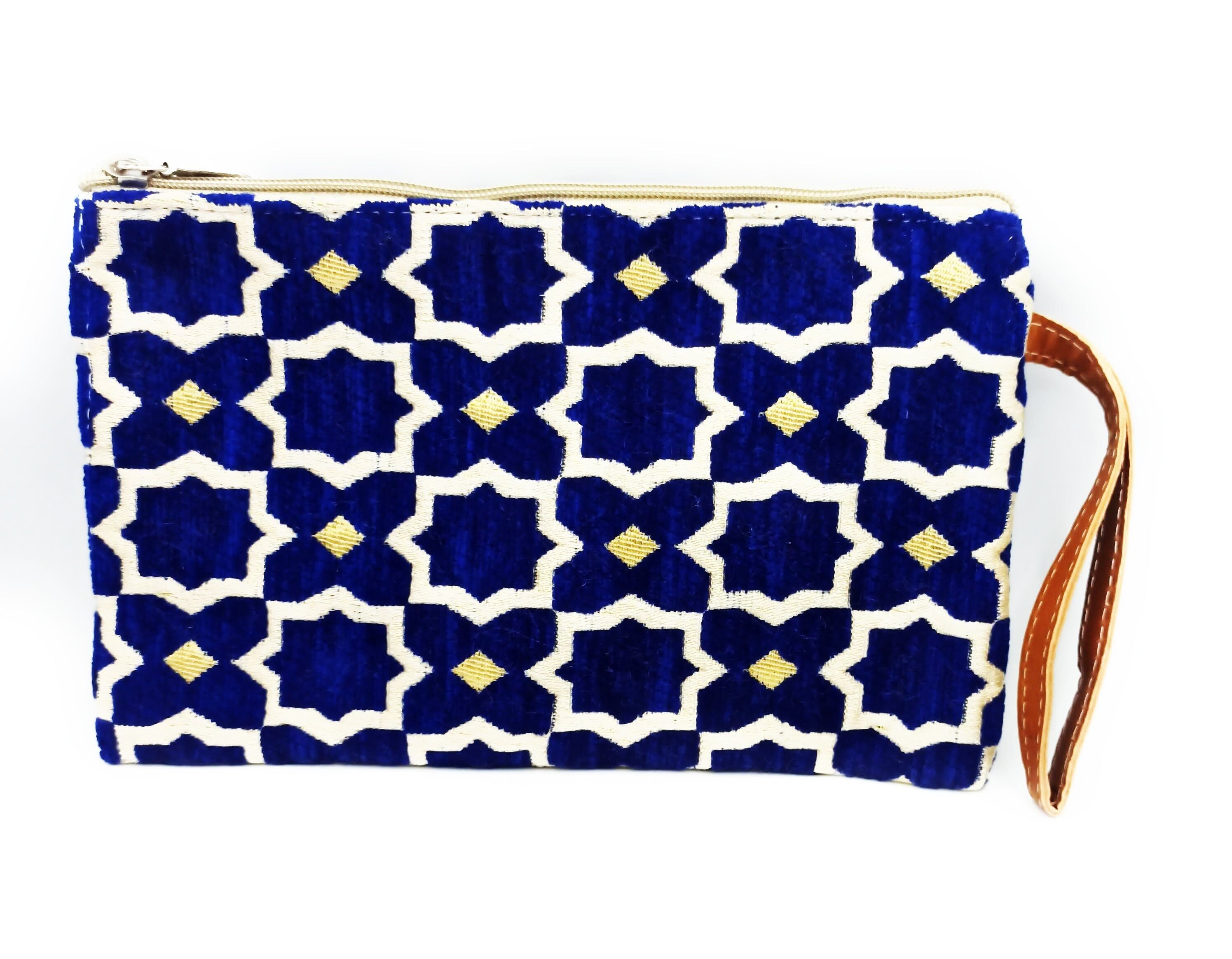 Borsa a mano e beauty case con stampa andalusa – Colorata e allegra · Blu navy