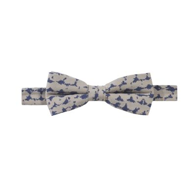 HIPPOLITE BOW TIE PATTERN COTTON INK SPOTS - BEIGE AND BLUE