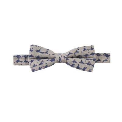 Hippolite noeud papillon coton à motif taches d’encre – beige et bleu