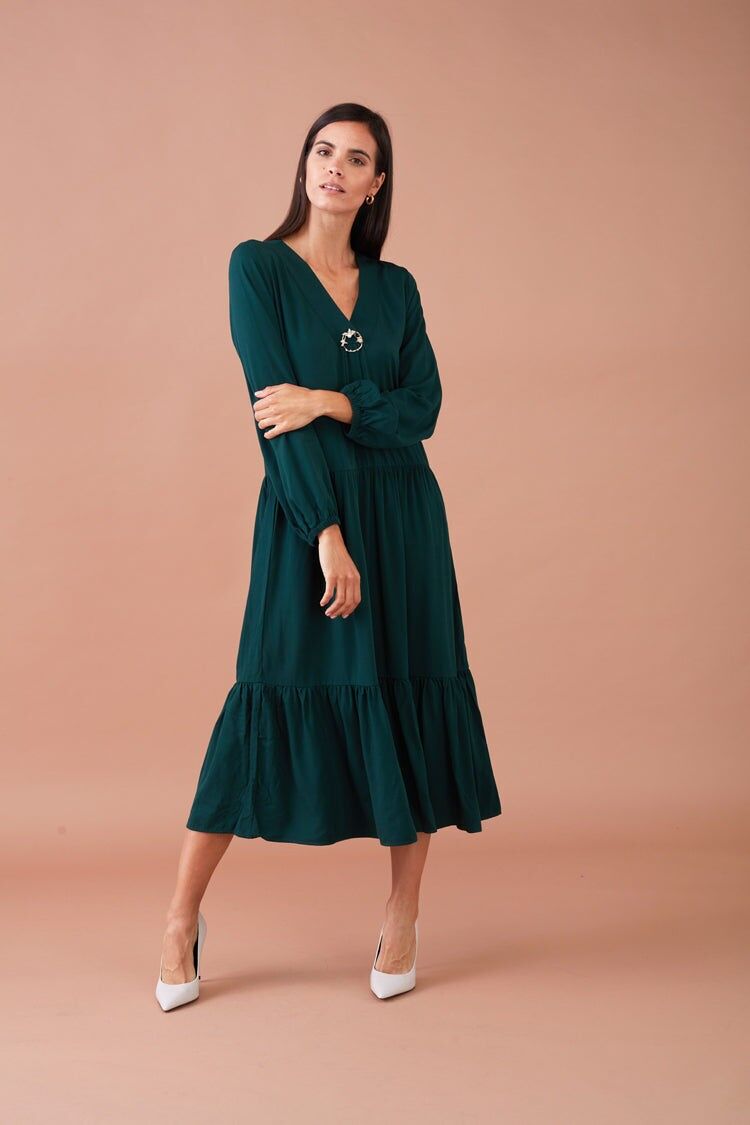 Vestido Fluido Midi con Applicazione