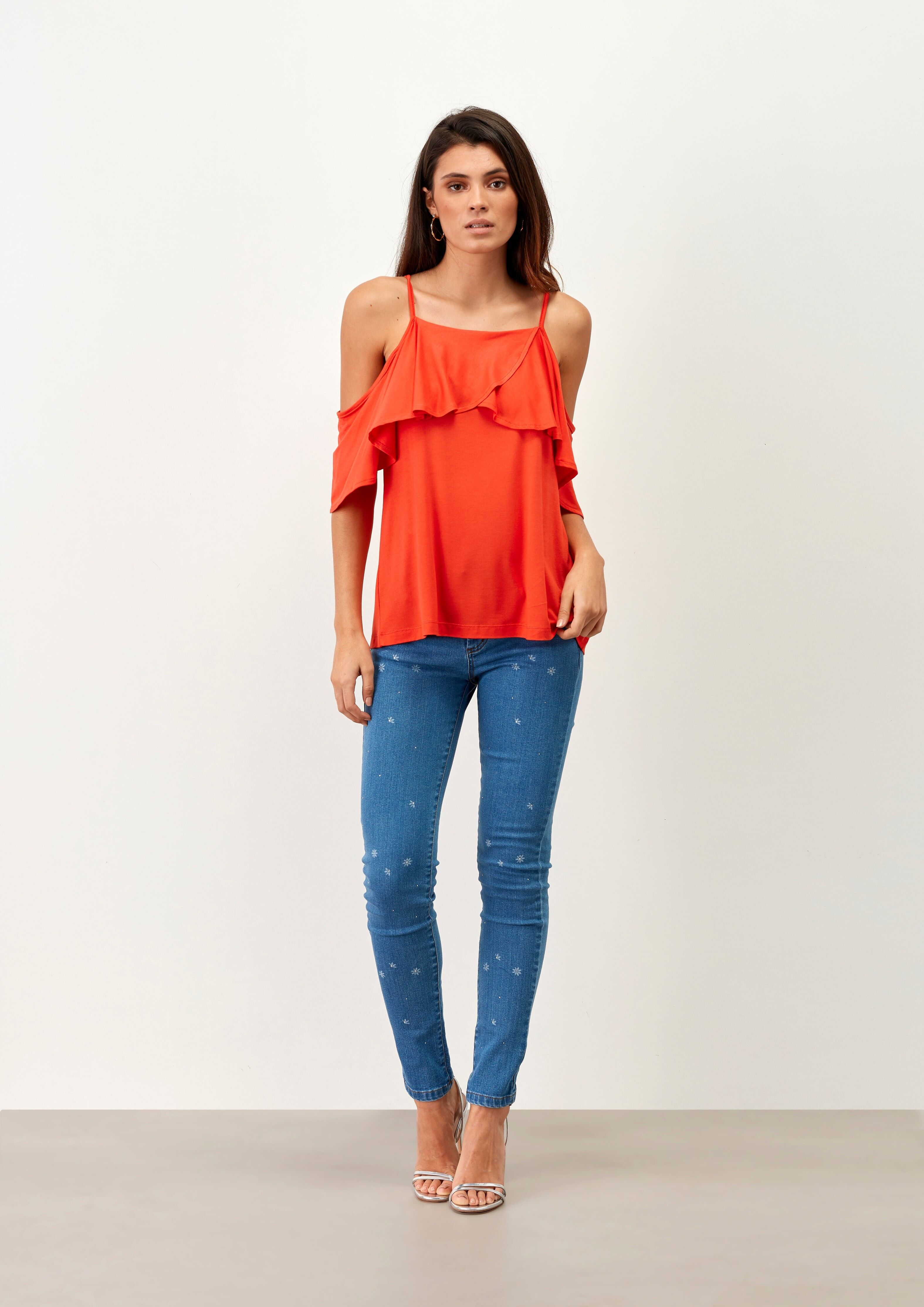 Maglietta aberta nos Ombros com Folhos 1987