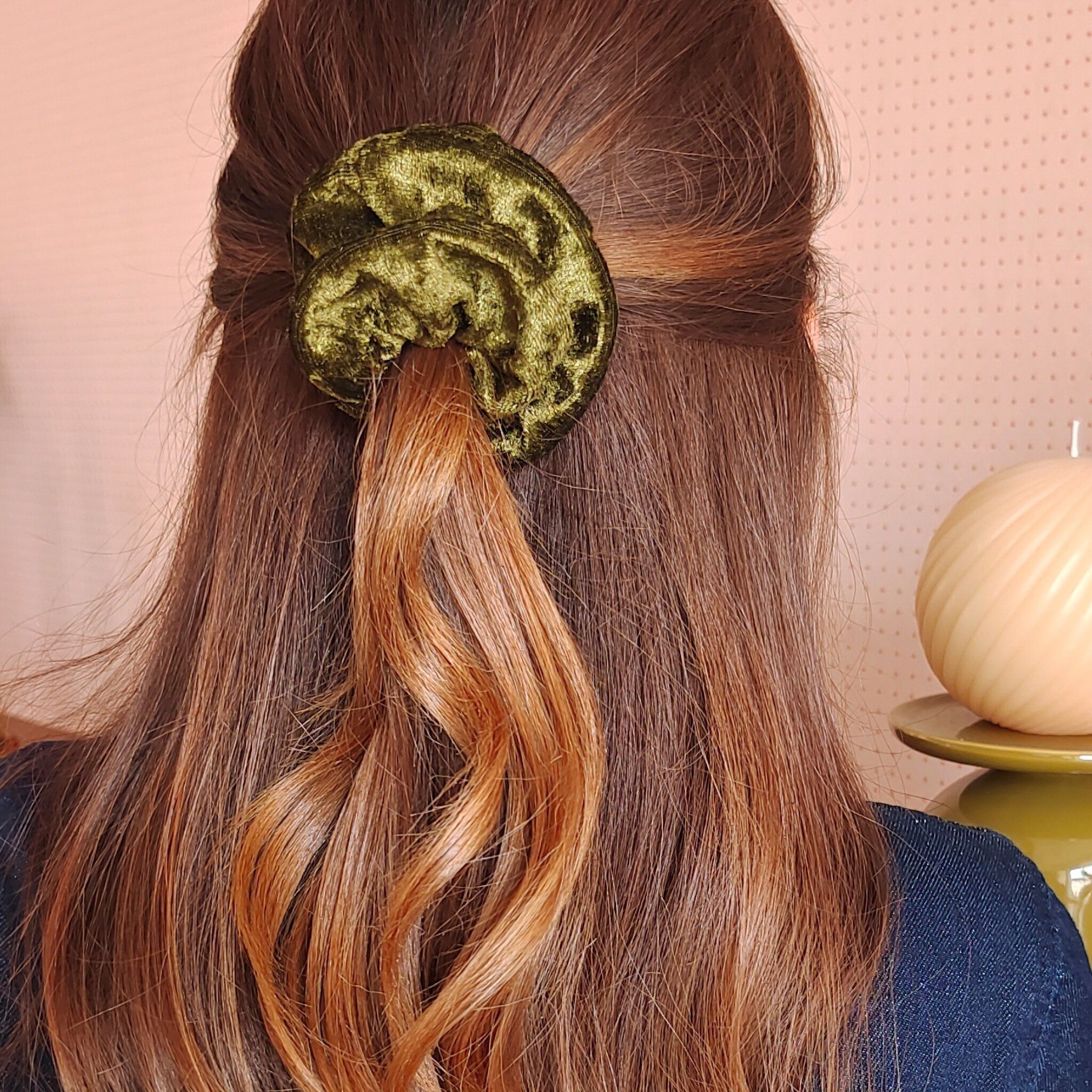 Chouchou NÉPHRITE / velours vert olive