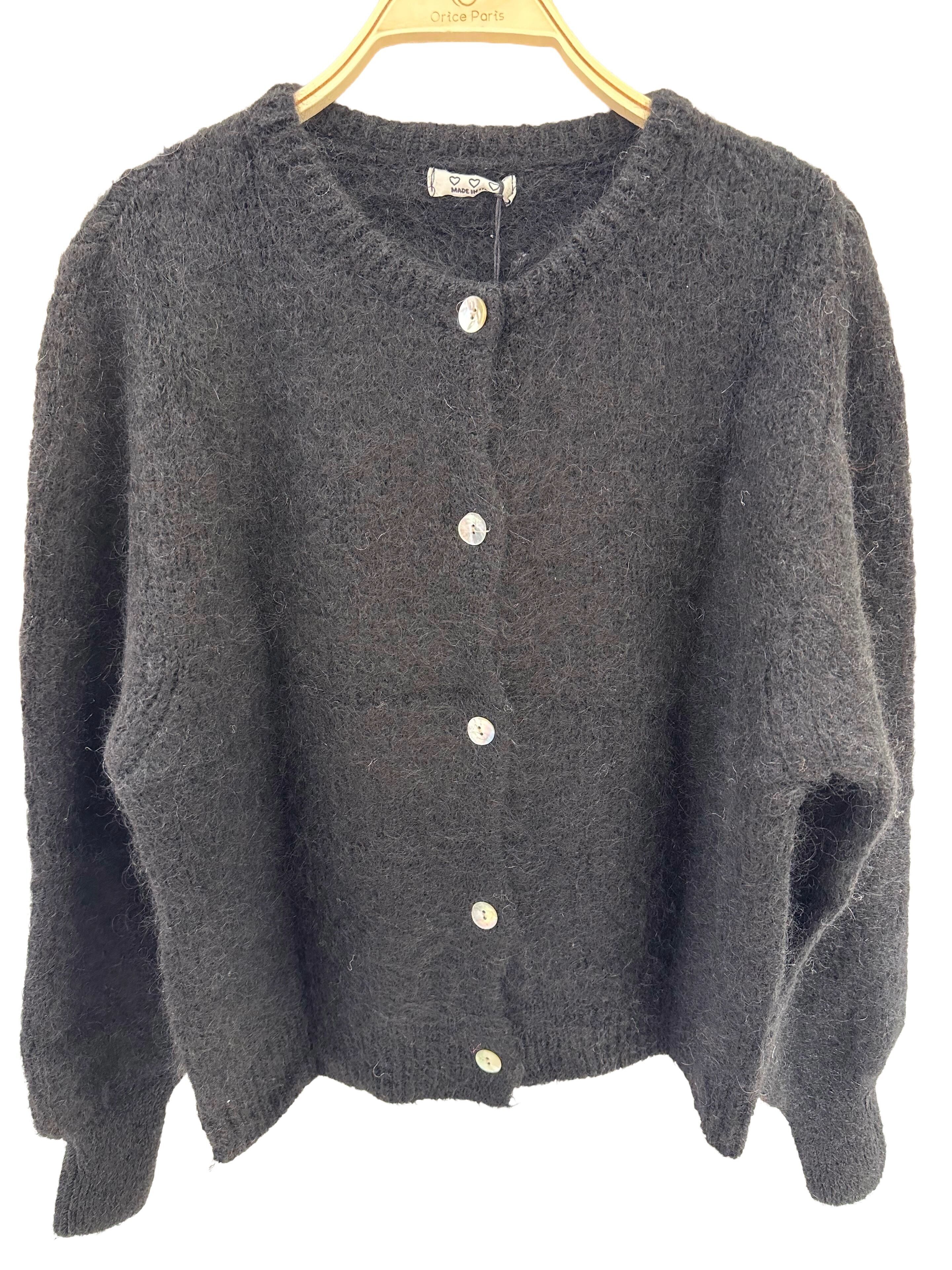 Cardigan in maglia a maniche lunghe in Baby Mohair - Grigio