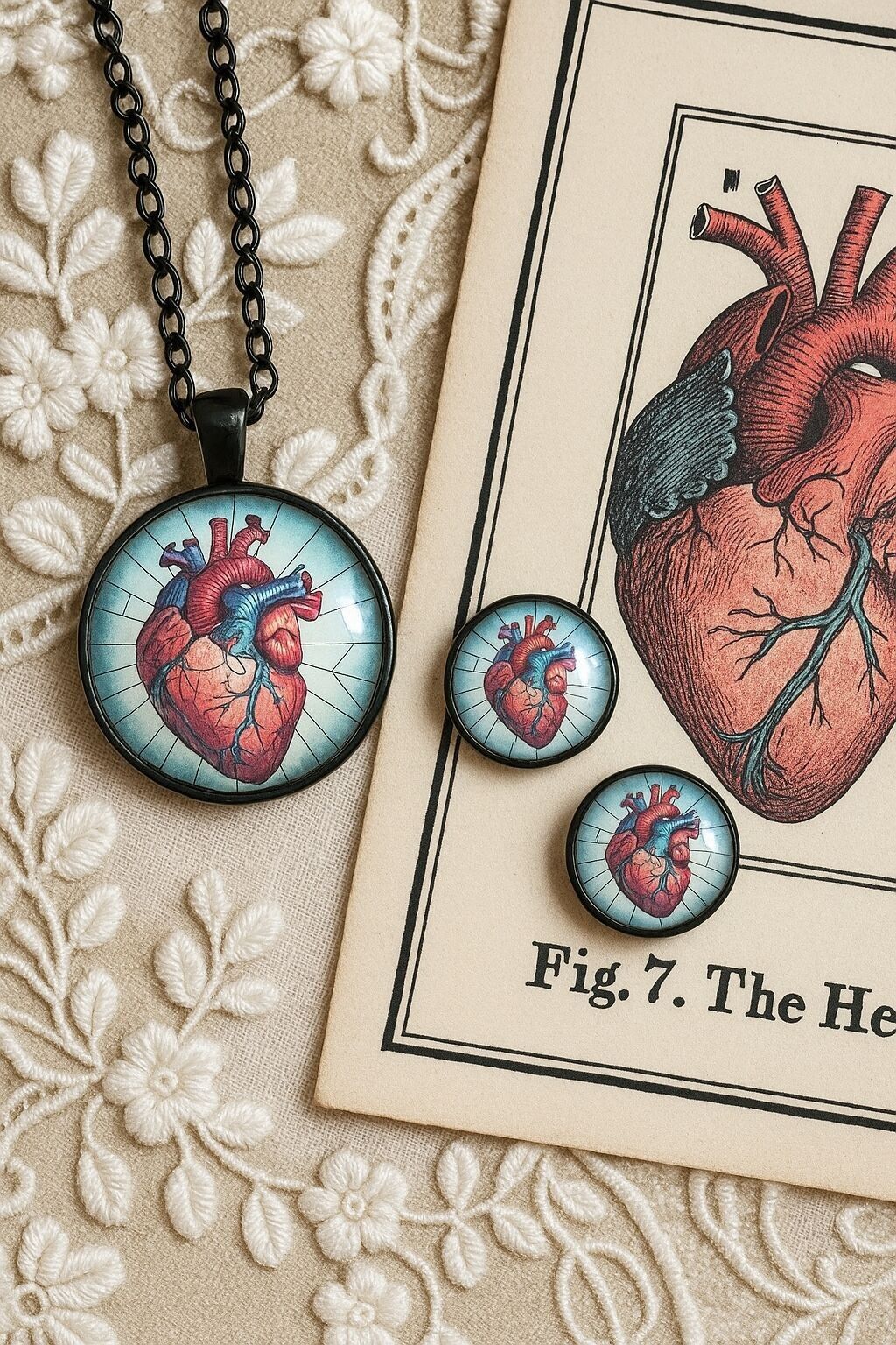 Set di gioielli con cabochon a forma di cuore