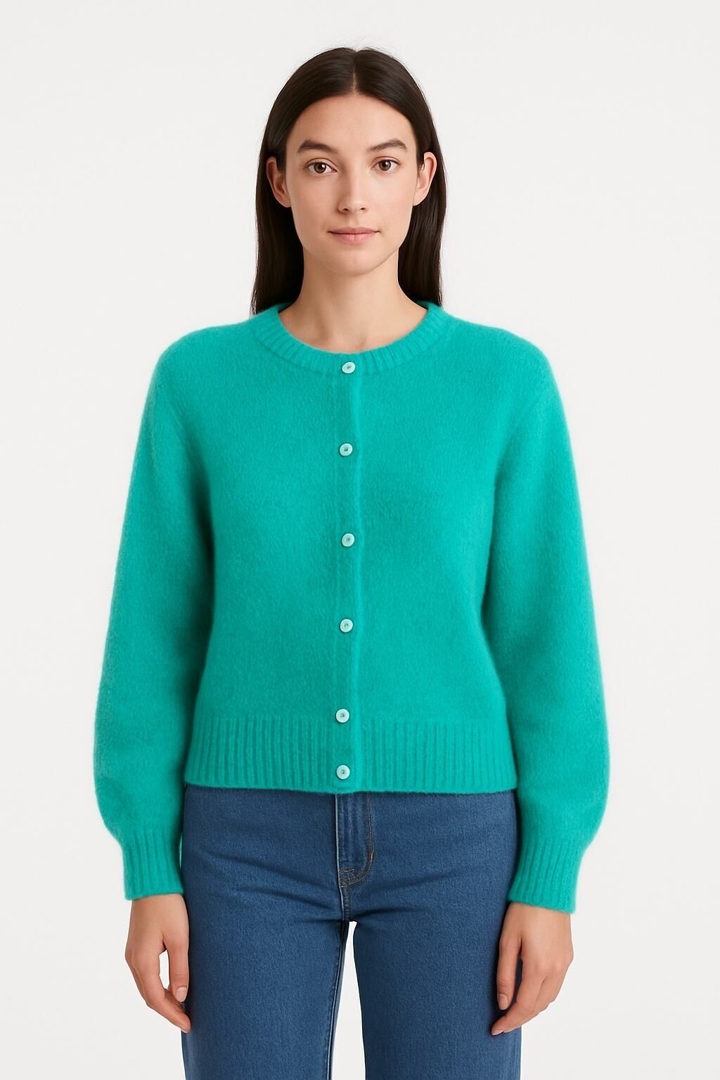 Cardigan in maglia a maniche lunghe in Baby Mohair - Verde