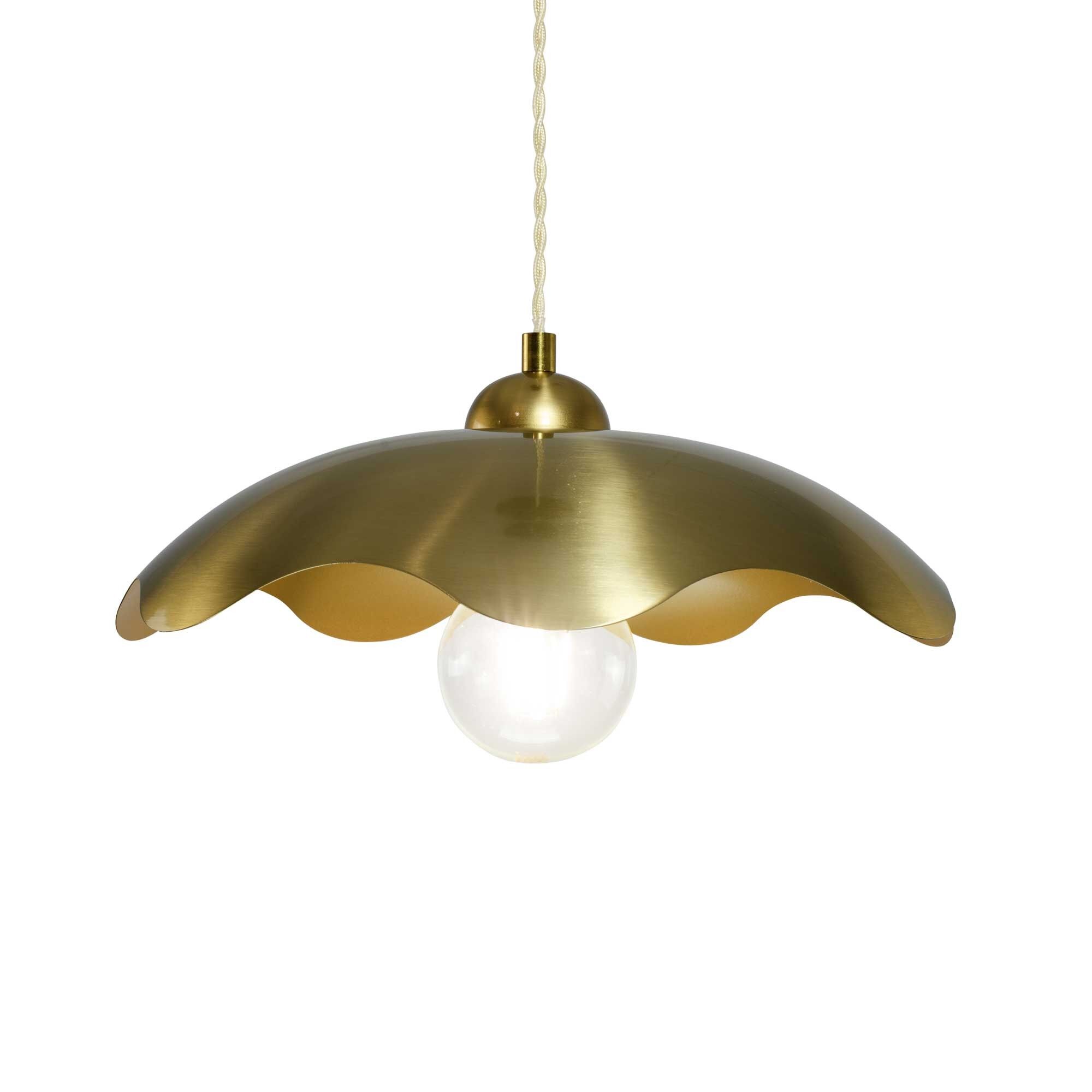 Lámpara colgante Doreva de metal dorado con cordón de tela trenzado