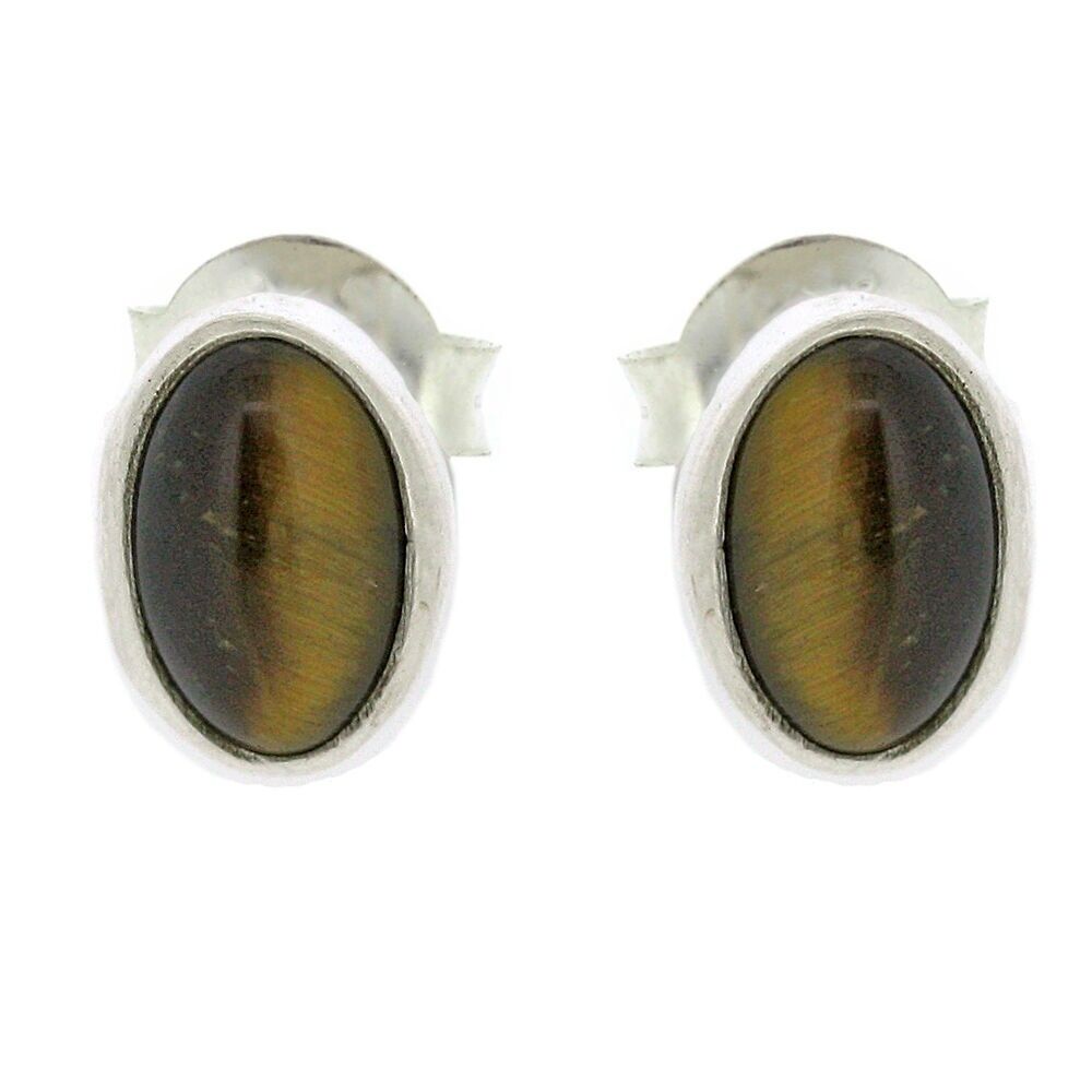 Pendientes ovalados de ojo de tigre de 4 mm y caja de presentación