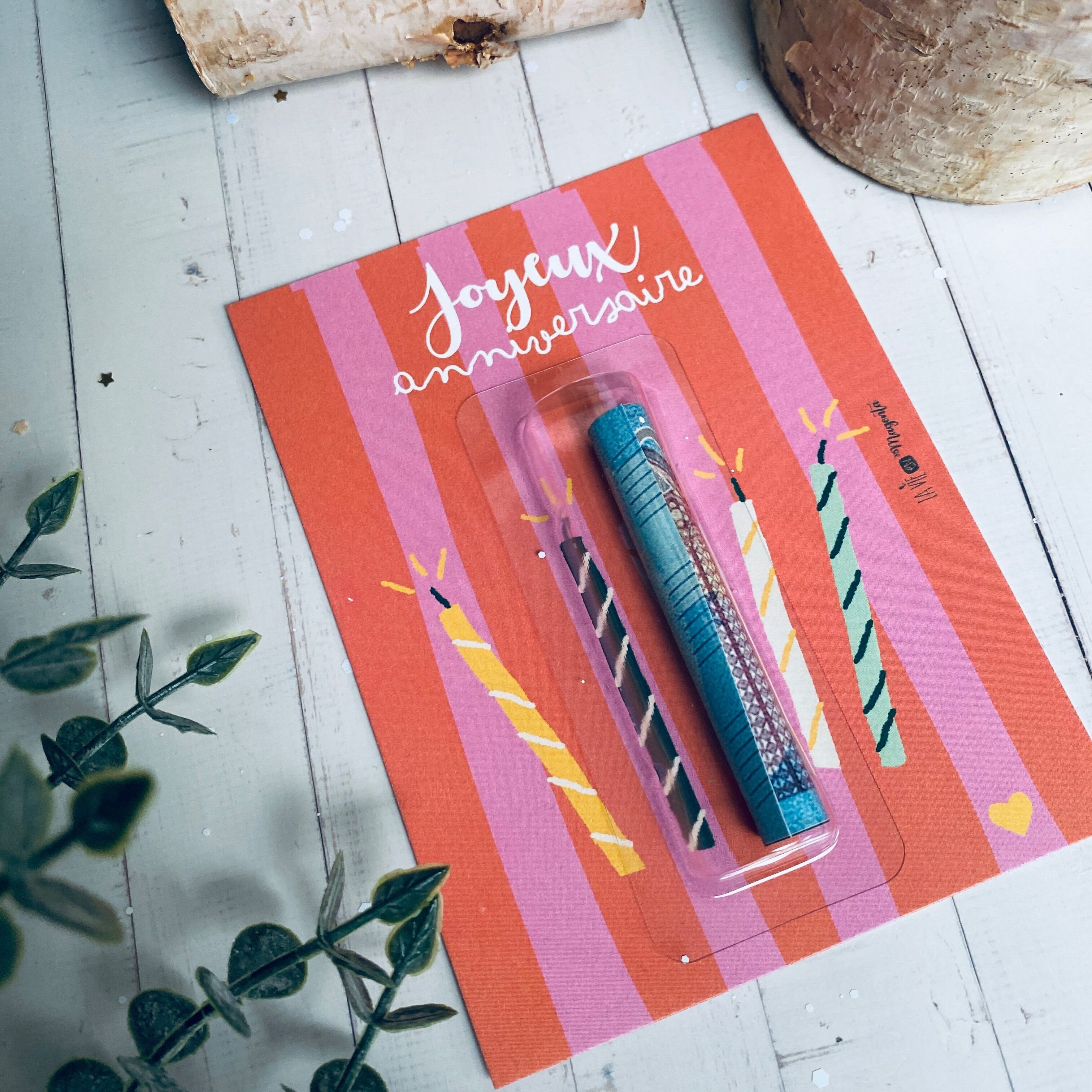 Originelle Karte mit rosa Kerzenscheintasche