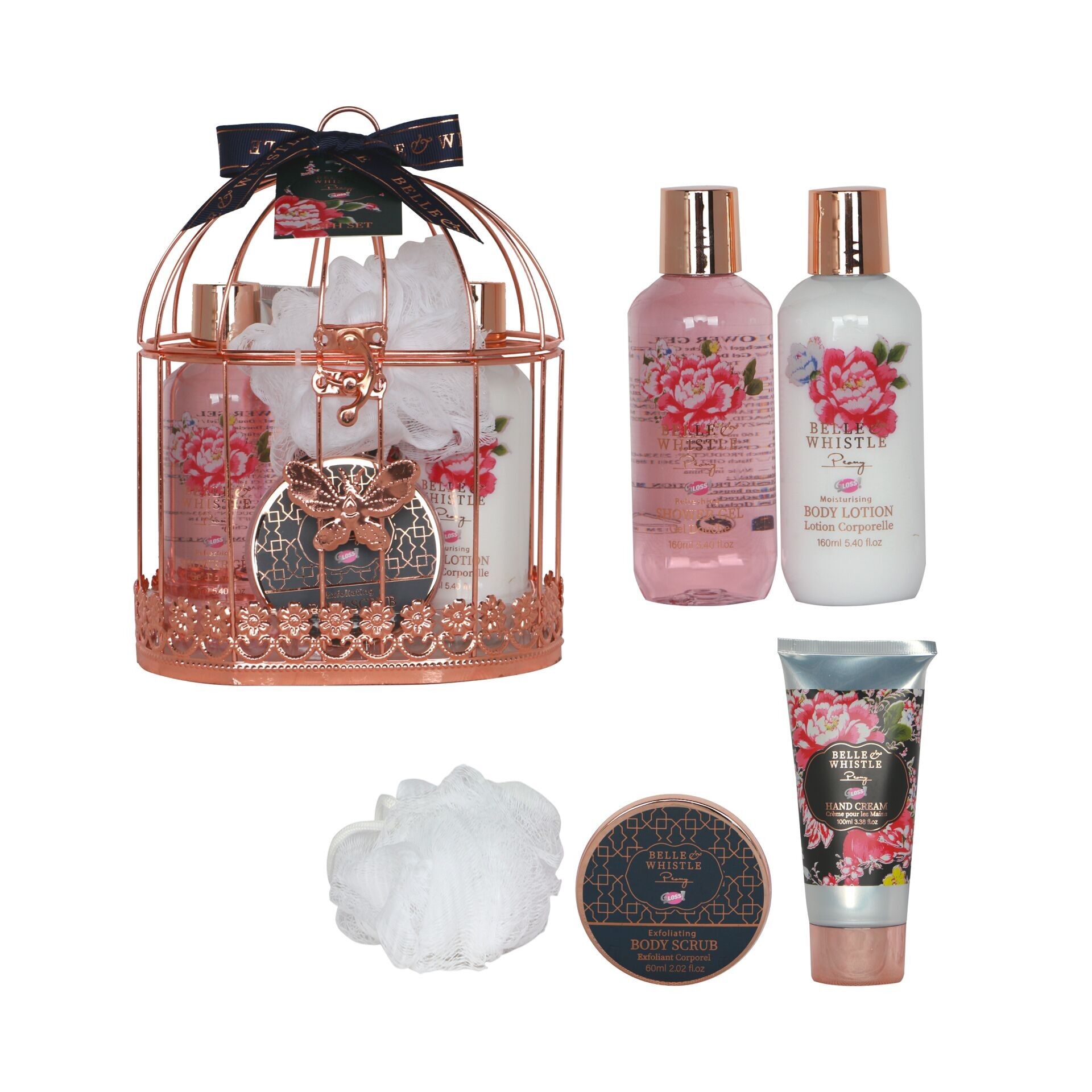 Coffret de bain cage au parfum délicat de pivoine - 5pcs